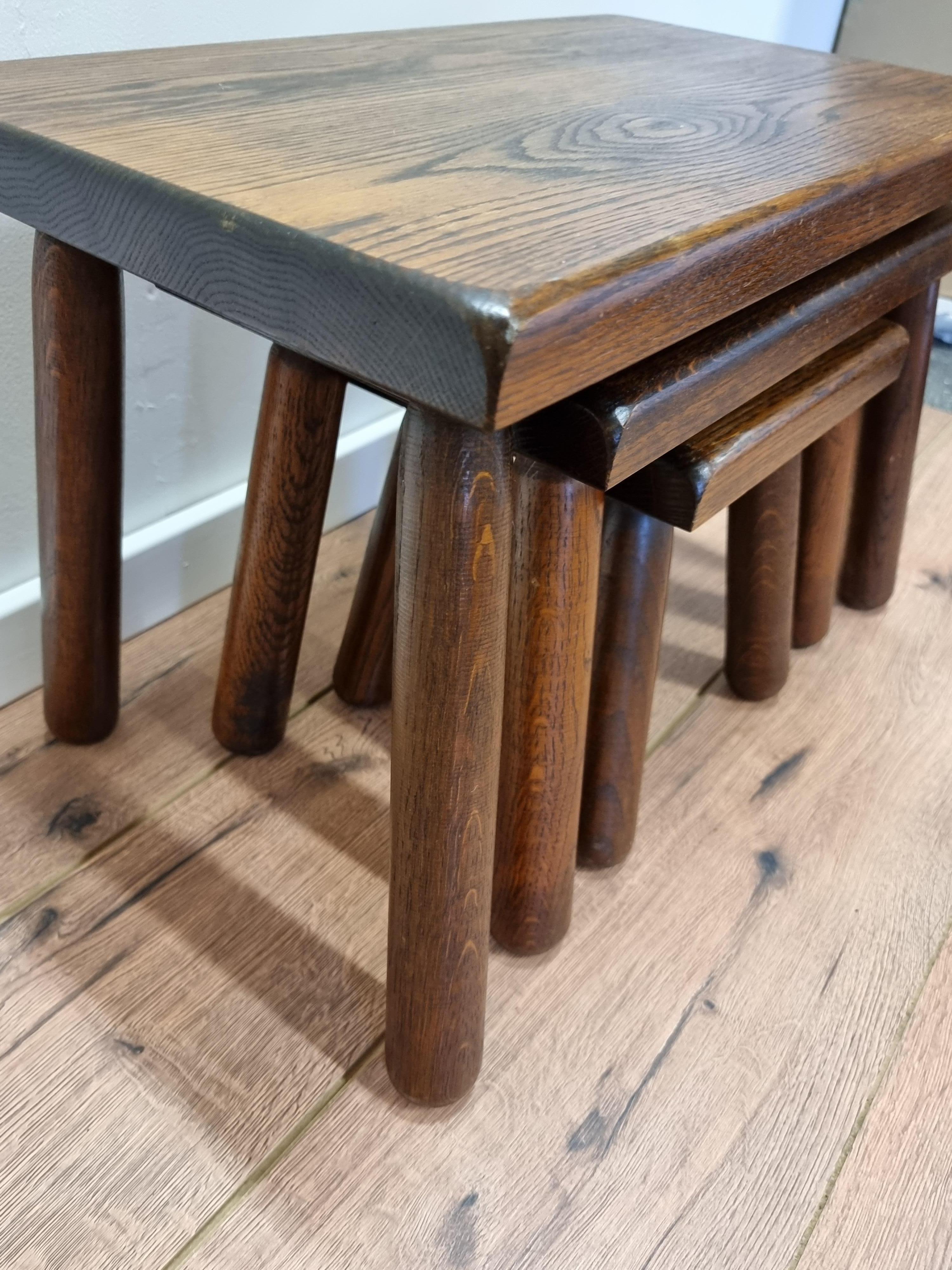 Set of Three Rustic Nesting Tables, Scandinavian / Mid-Century Modern For Sale 3