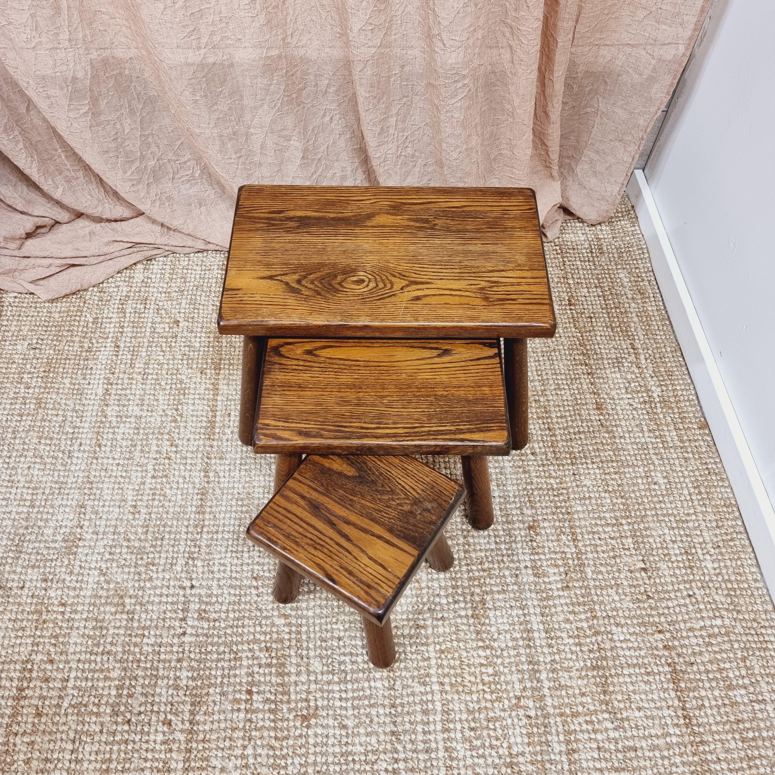 Set of Three Rustic Nesting Tables, Scandinavian / Mid-Century Modern In Good Condition For Sale In Stockholm, SE