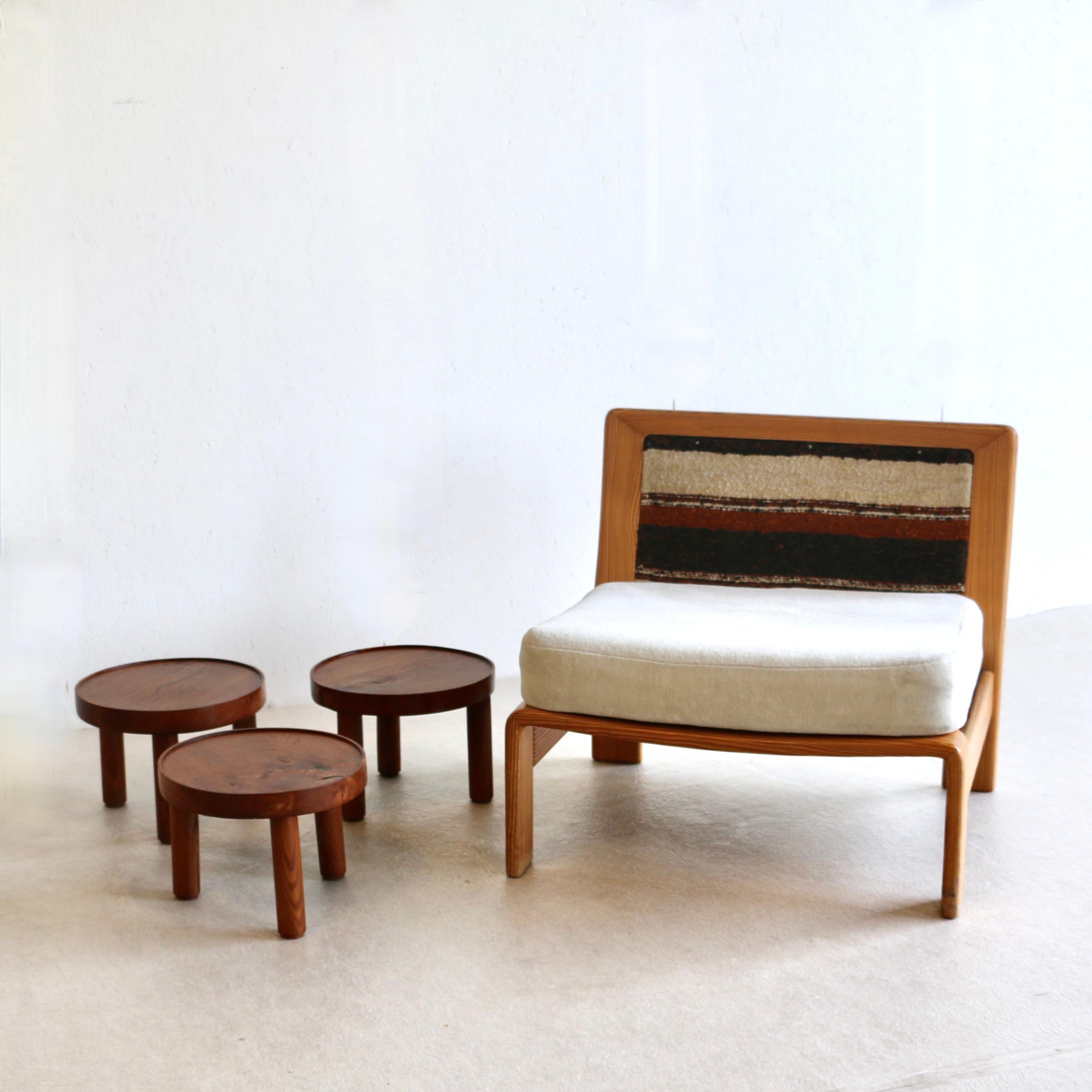 A set of three small round tables. Mado Jolain and René Legrand. France 1956 For Sale 2