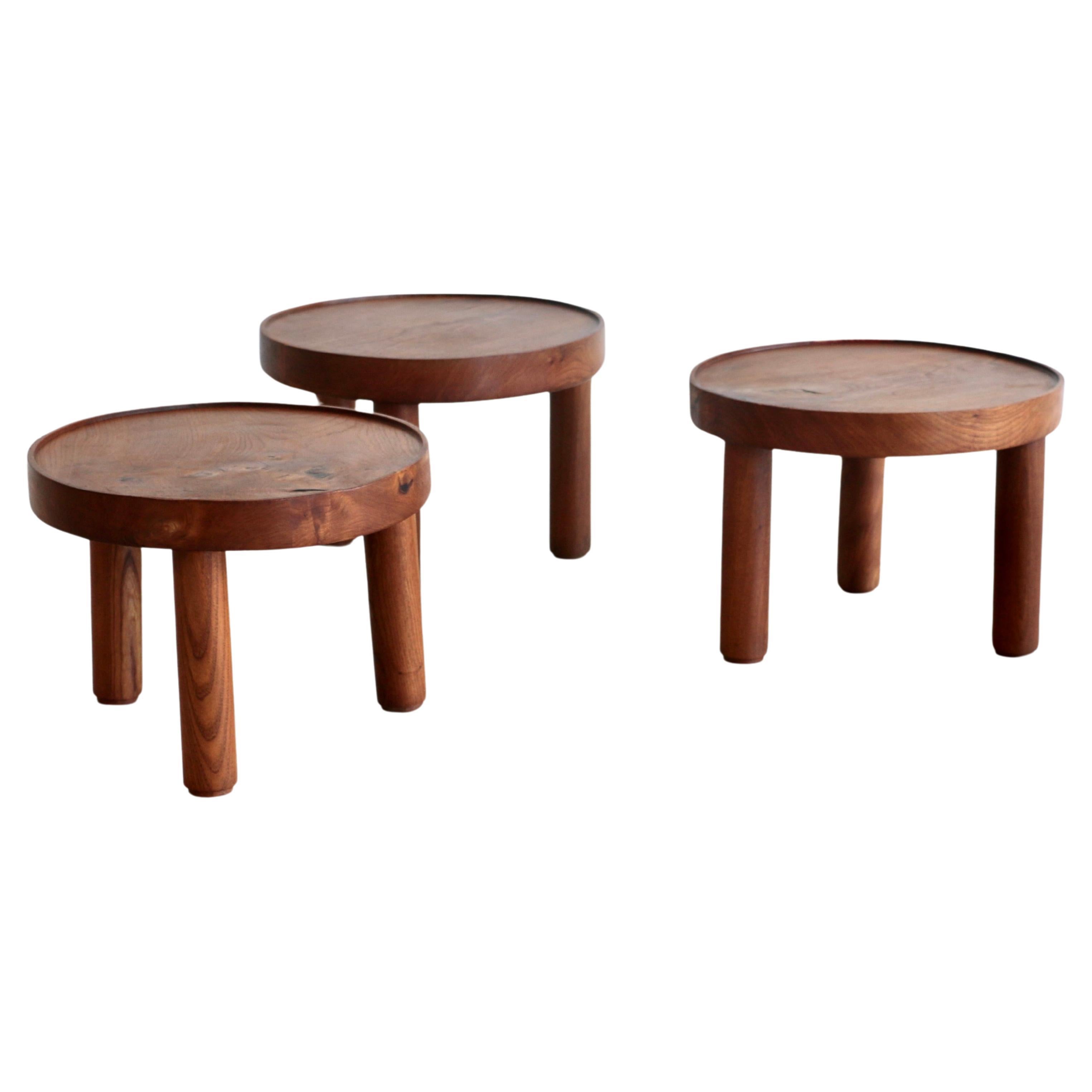 A set of three small round tables. Mado Jolain and René Legrand. France 1956 For Sale