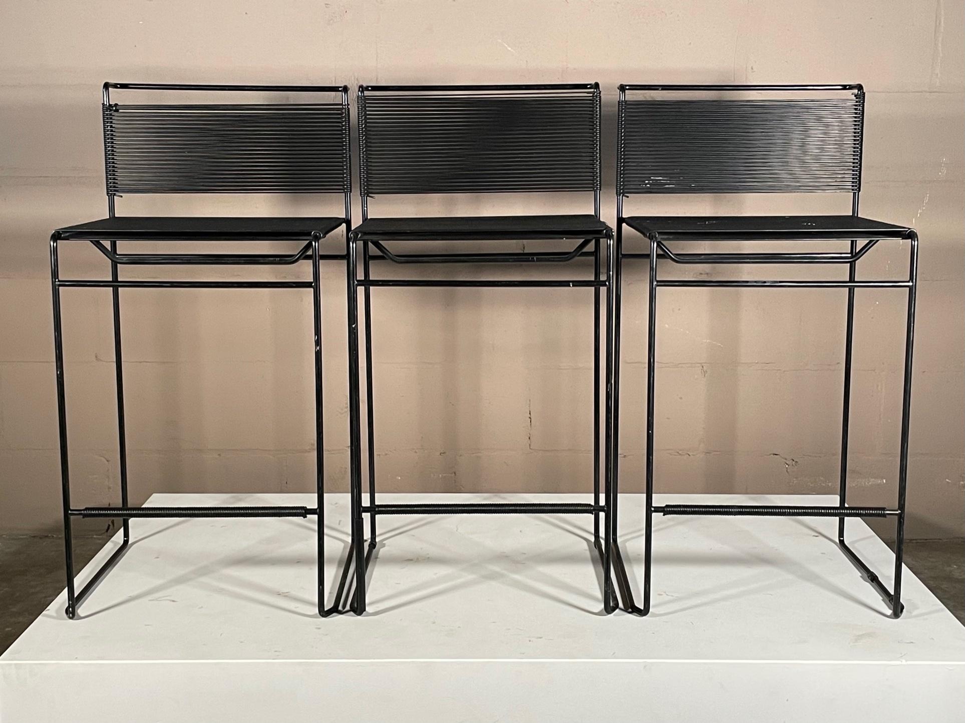 A great set of three (3) stackable bar stools by Giandomenico Belotti, made by FlyLine in Italy ca' 1970's. Very stylish and practical these stools look good from all angles.