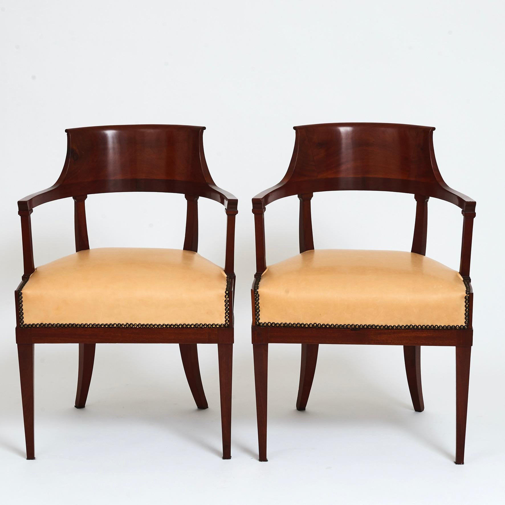 Mahogany Set of Three Swedish Neoclassical Armchairs, First Quarter of the 19th Century