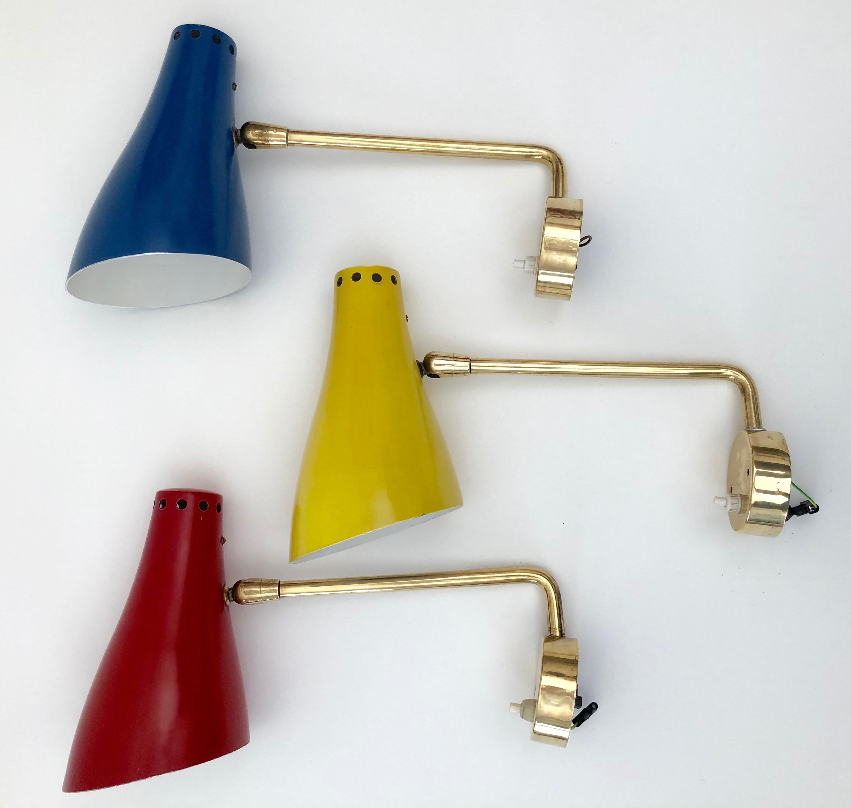 Set of Three Wall Lights, Attributed to Stilnovo, Made in the 1950s, Italy 6