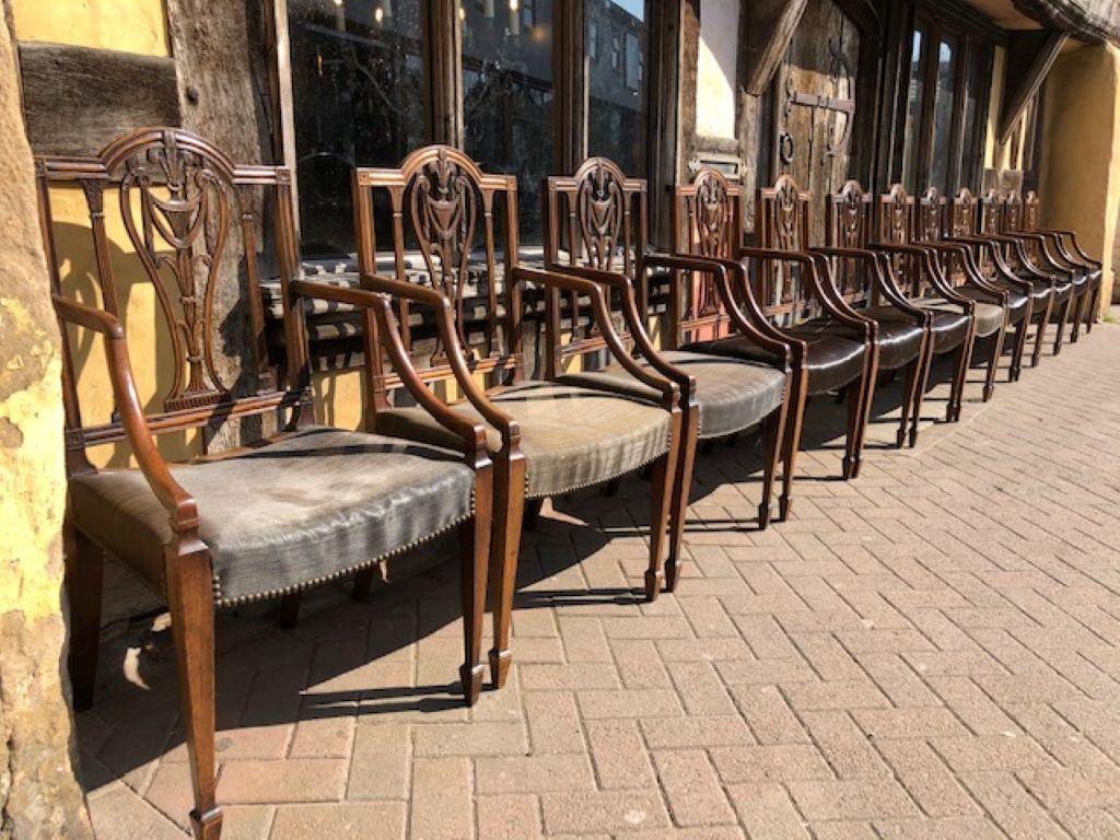 English Set of Twelve 18th Century Mahogany Dining Chairs For Sale