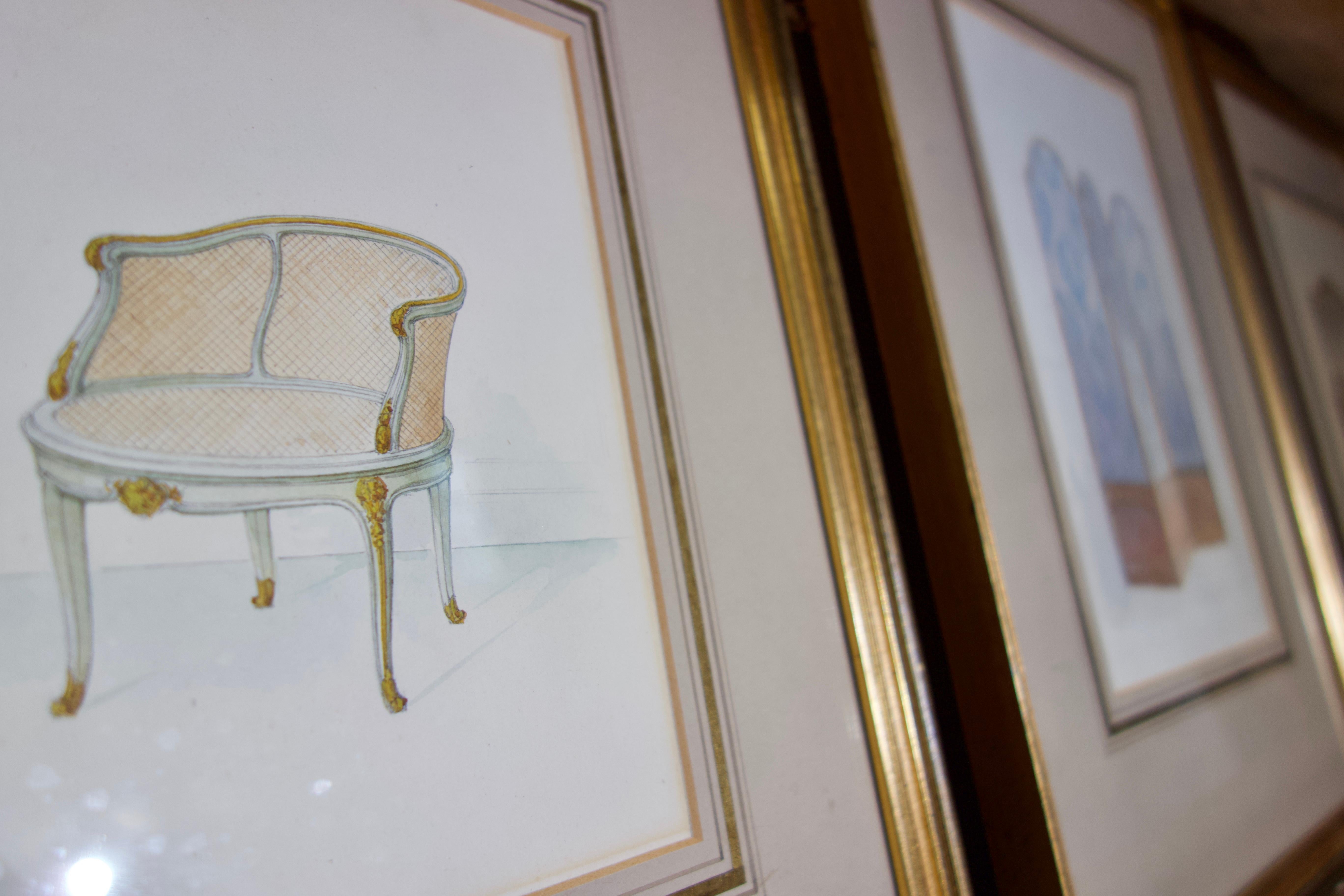 Douze peintures à l'aquarelle du XXe siècle - Comprenant le mobilier W.&J. Sloane en vente 4