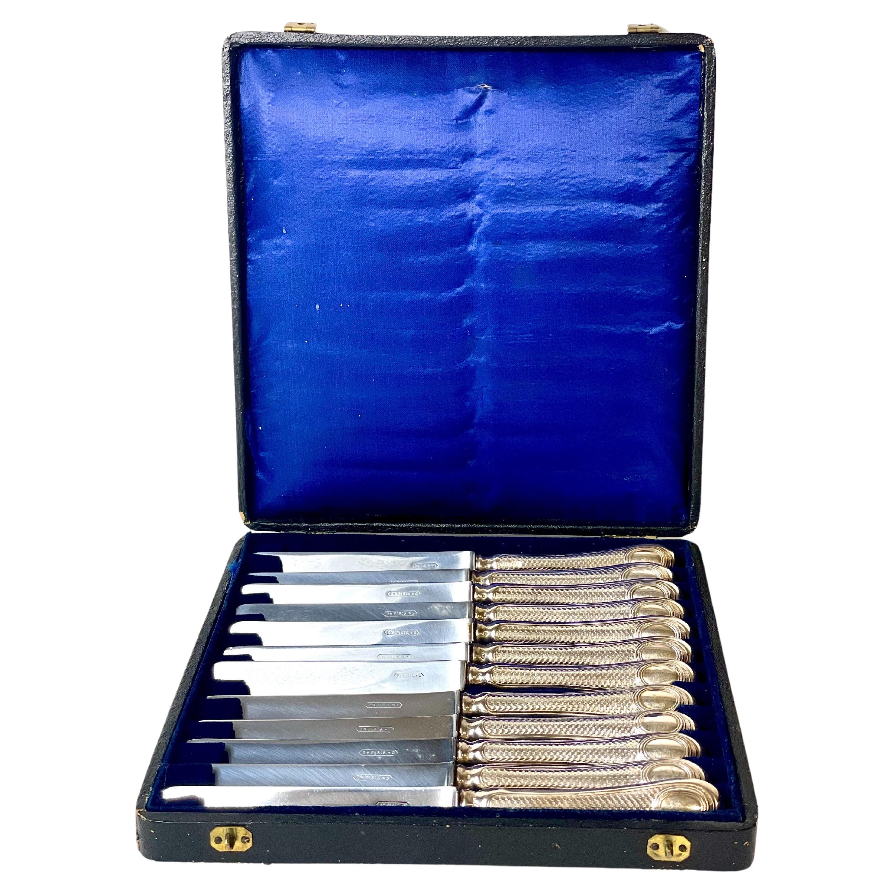 Set of Twelve Antique Sterling Silver 'Entremet' Knives For Sale