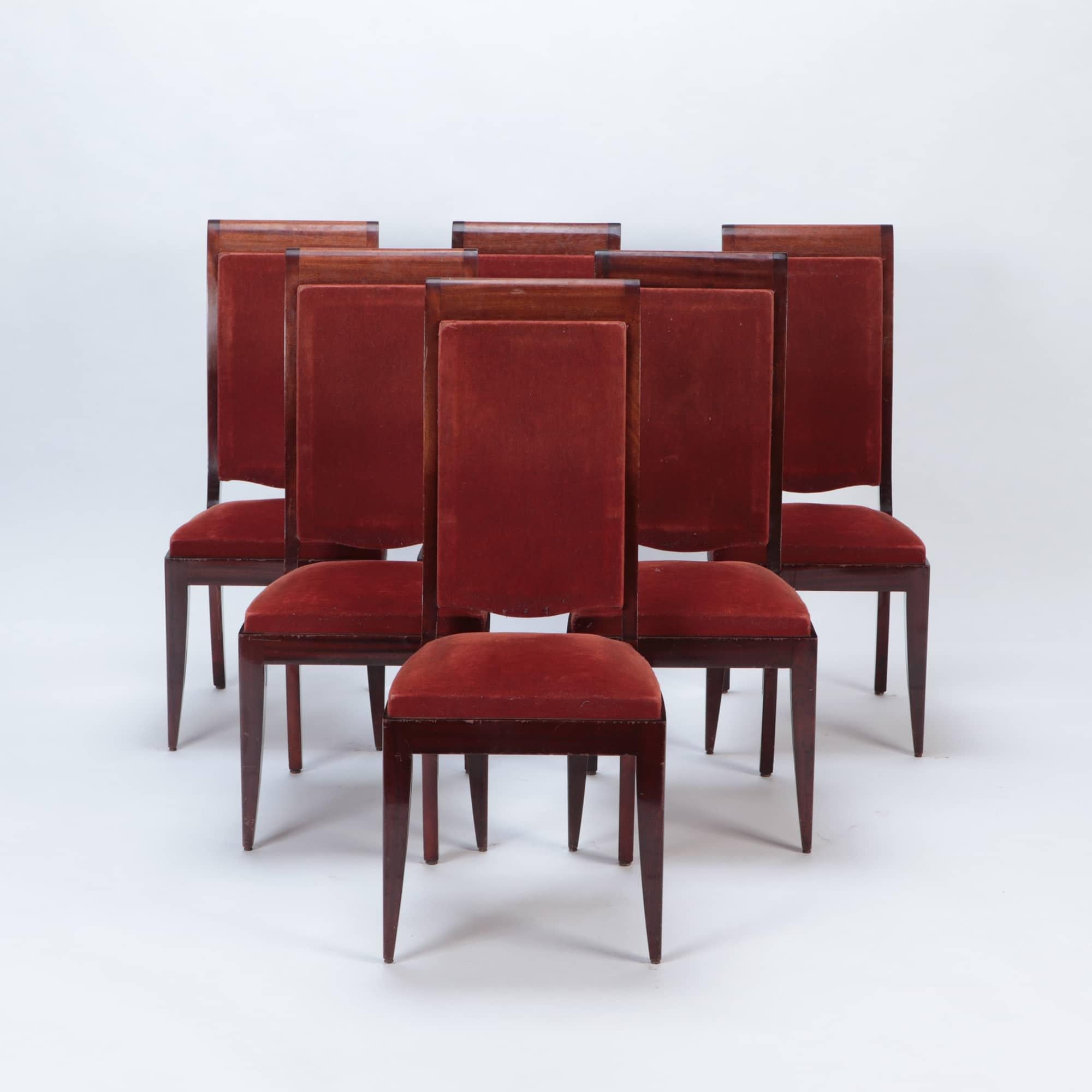 Set of Twelve French Mahogany Tall Back Dining Chairs, circa 1930 In Good Condition For Sale In Philadelphia, PA