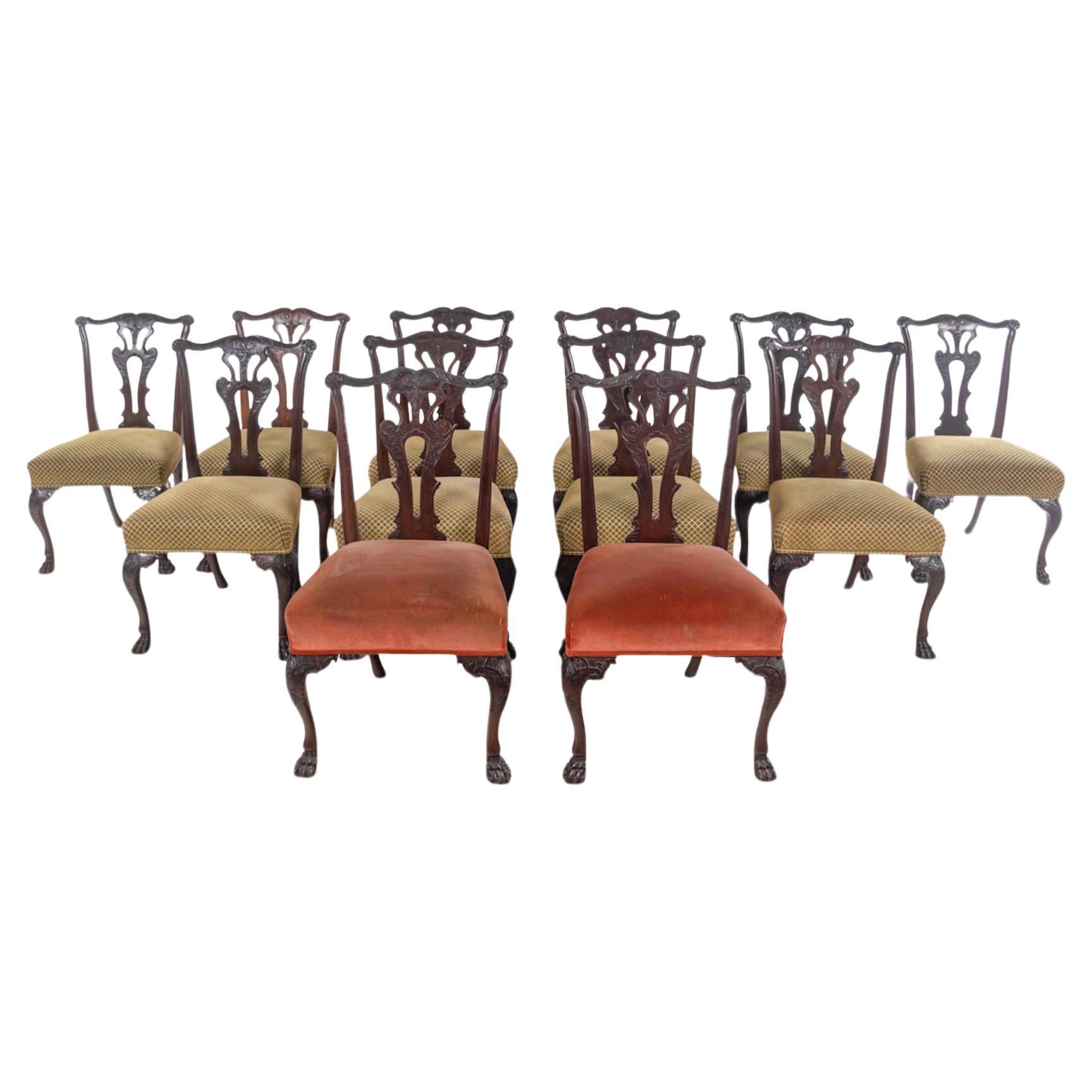 A Set of Twelve George II Style Mahogany Dining Chairs 19th Century, great scale