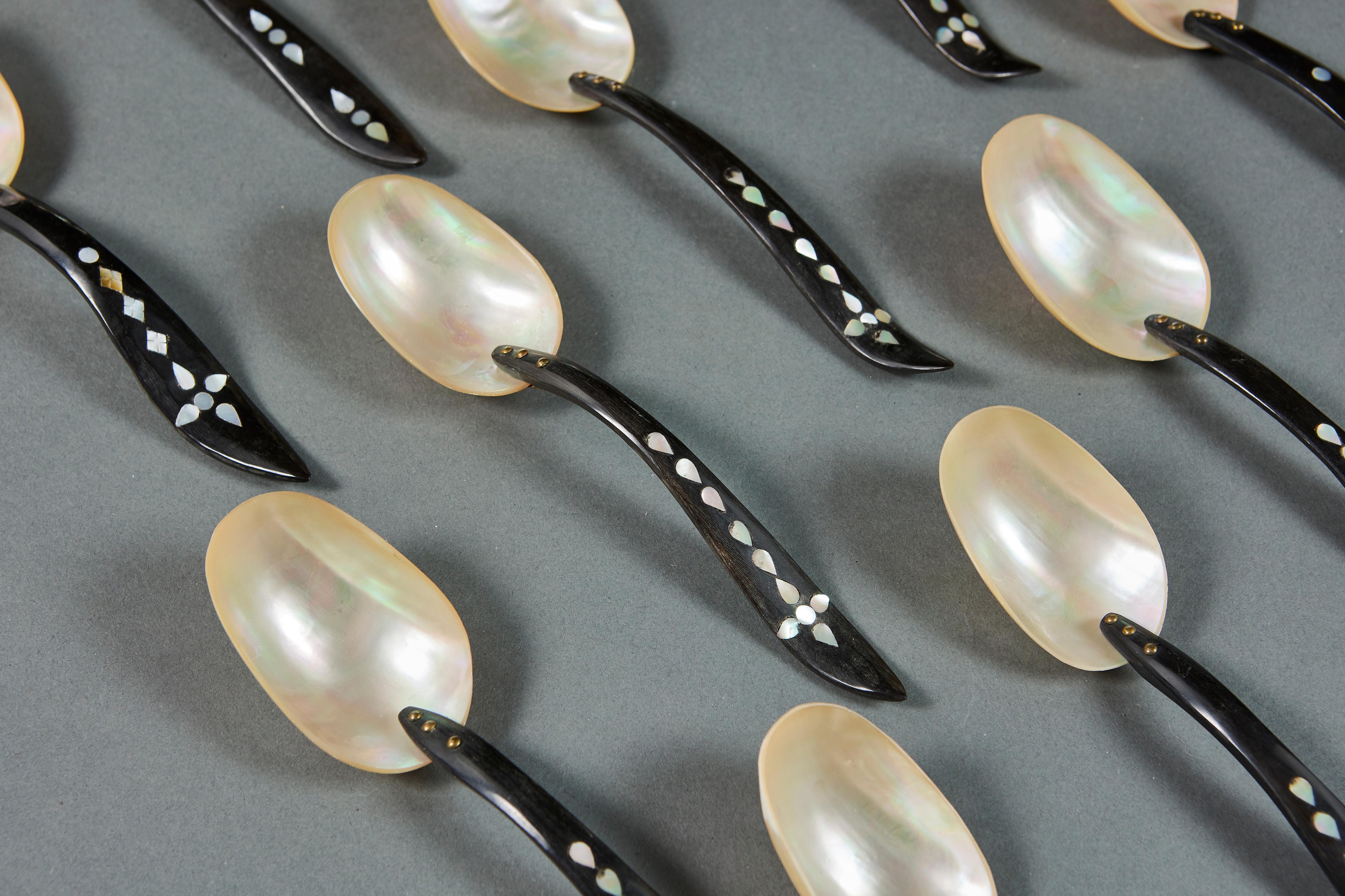 West Asian Set of Twelve Mother of Pearl Spoons