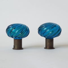 A set of Twelve Pairs 1940s Blue Murano Swirl Glass Door Handles by Seguso