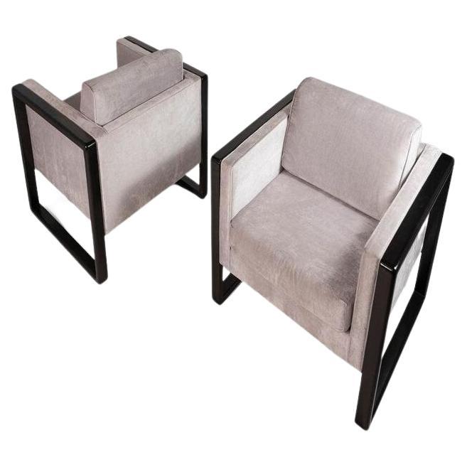 Set of Two '2' Ebonized Cube Club Chairs Attributed to Walter Knoll, circa 1960 For Sale