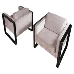 Retro Set of Two '2' Ebonized Cube Club Chairs Attributed to Walter Knoll, circa 1960