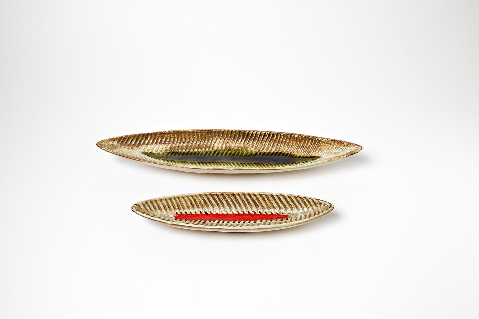 Ensemble de deux plats en céramique de Jacques Lignier, vers 1960-1970 Excellent état - En vente à Saint-Ouen, FR