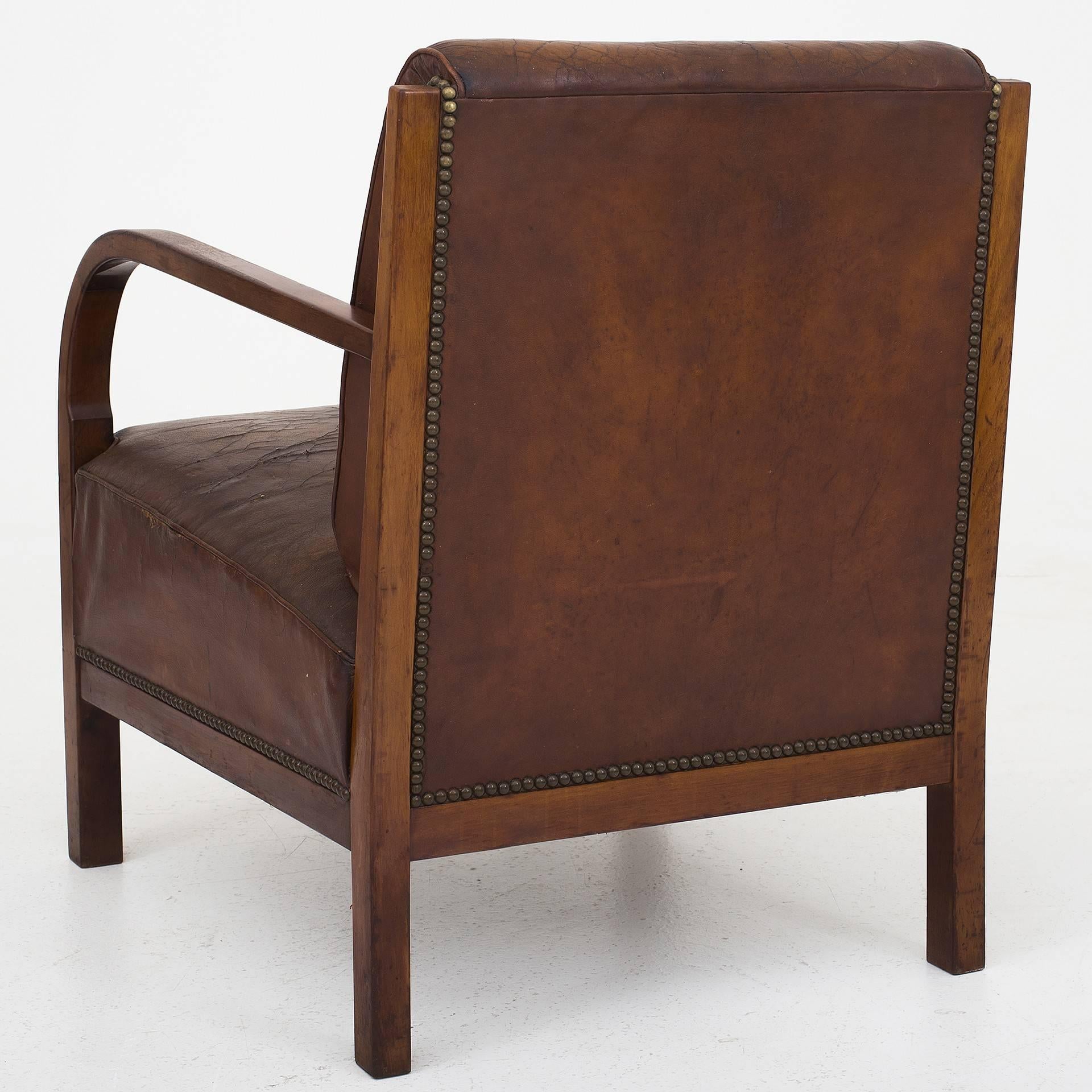 Set of Two Chairs and a Three-Seat, Patinated Niger Leather and Cuban Mahogany 1