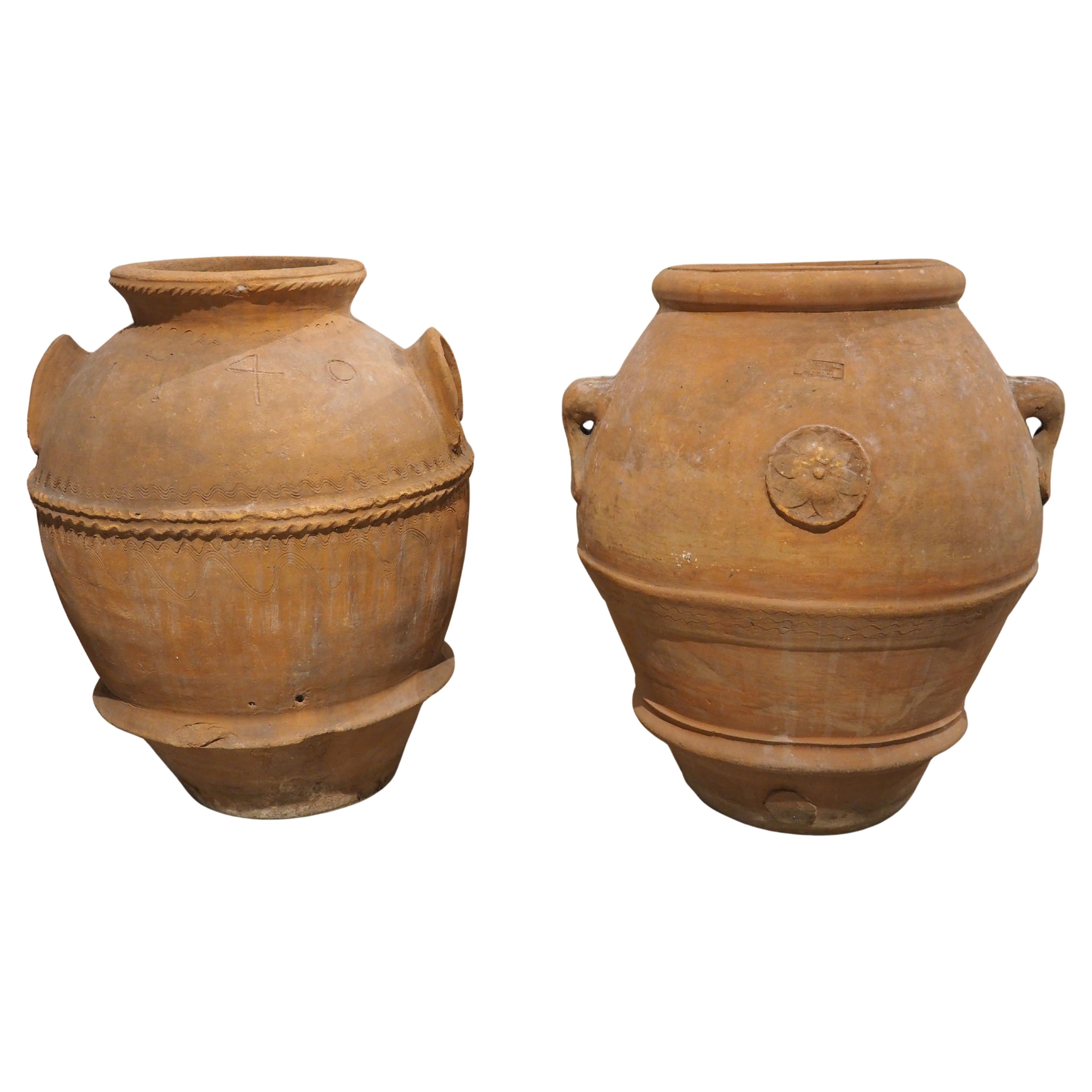 A Set of Two Early 1900s Italian Terracotta Orcio Pots For Sale