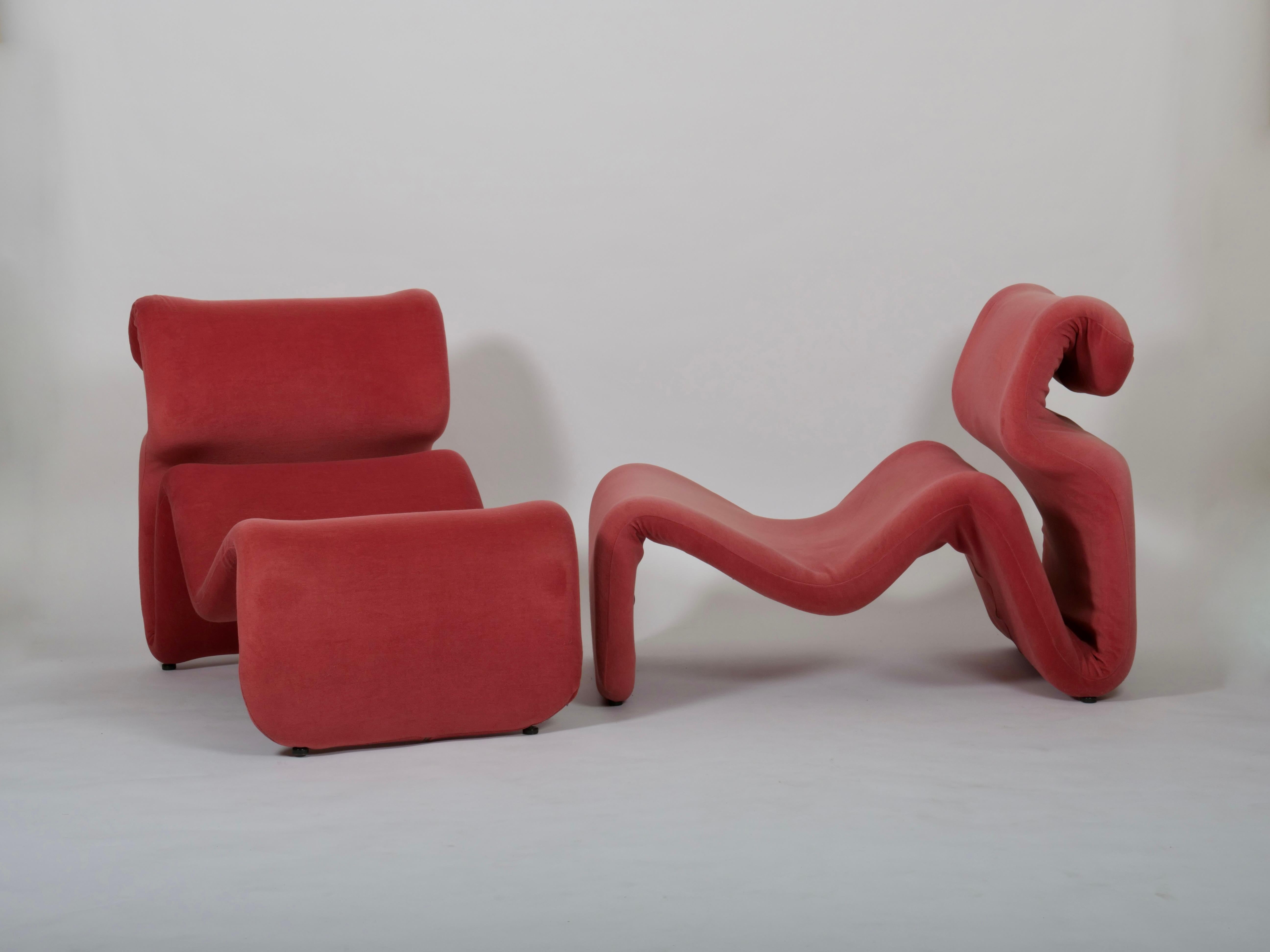 Mid-Century Modern Ensemble de deux chaises longues Etcetera avec pouf de Jan Ekselius Suède vers 1970 en vente