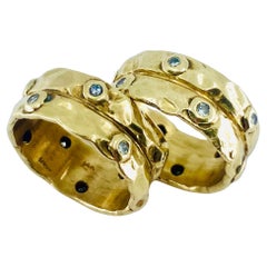A Set of Two Hammered Gold Rings 14k Diamond