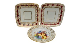 Set of Two Matching Square Coalport and a Single Floral Davenport Plates