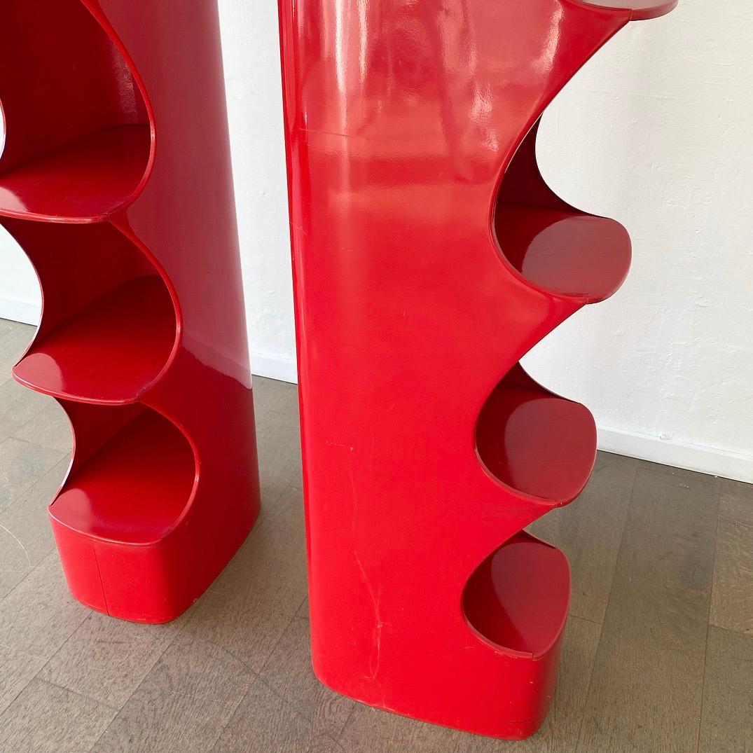 Fiberglass Set of Two Red Shelf Systems by Valerie Doubroucinskis for Rodier, 1960s