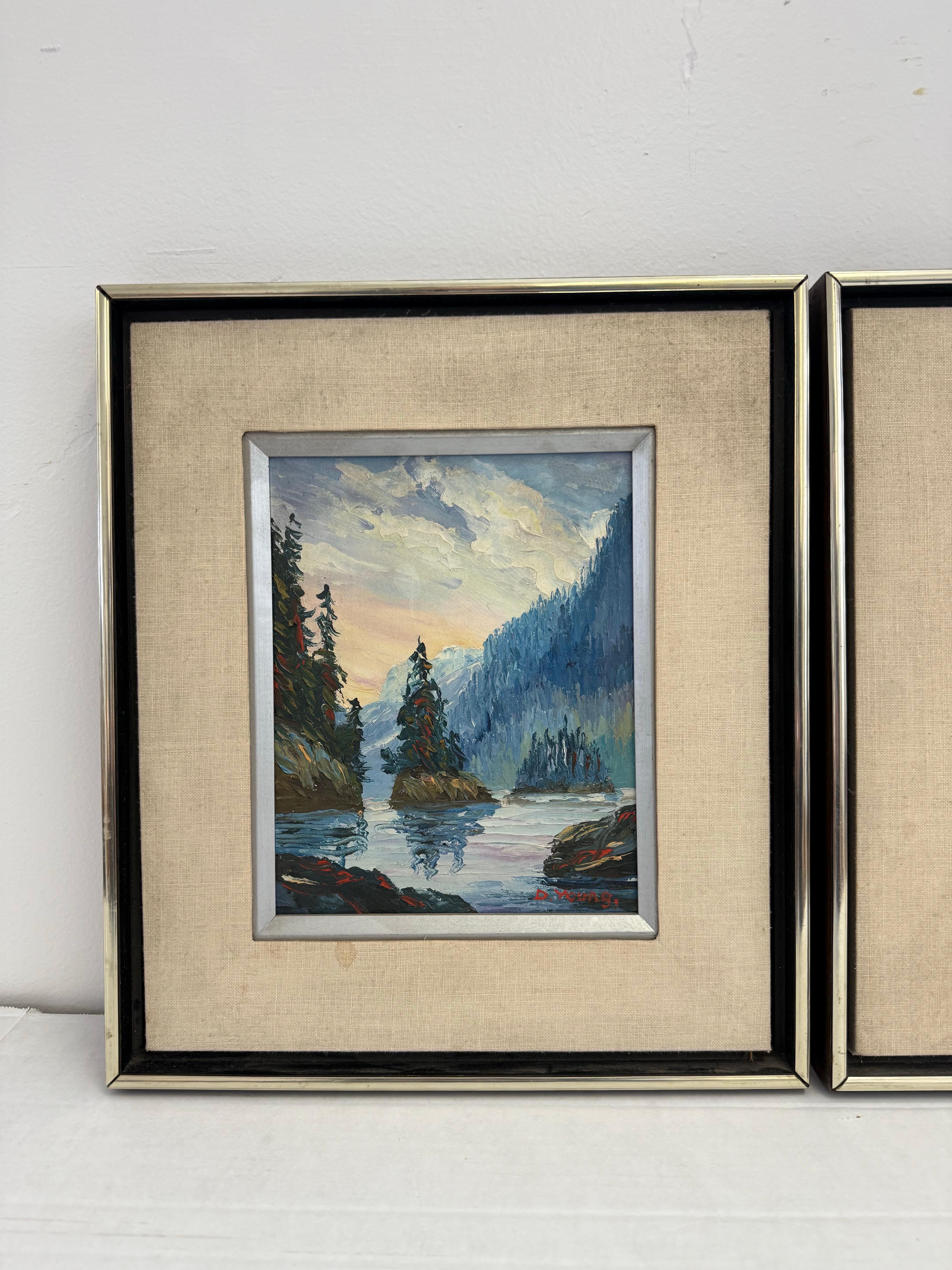 Conjunto de dos cuadros vintage firmados de estilo moderno de mediados de siglo Moderno de mediados de siglo en venta