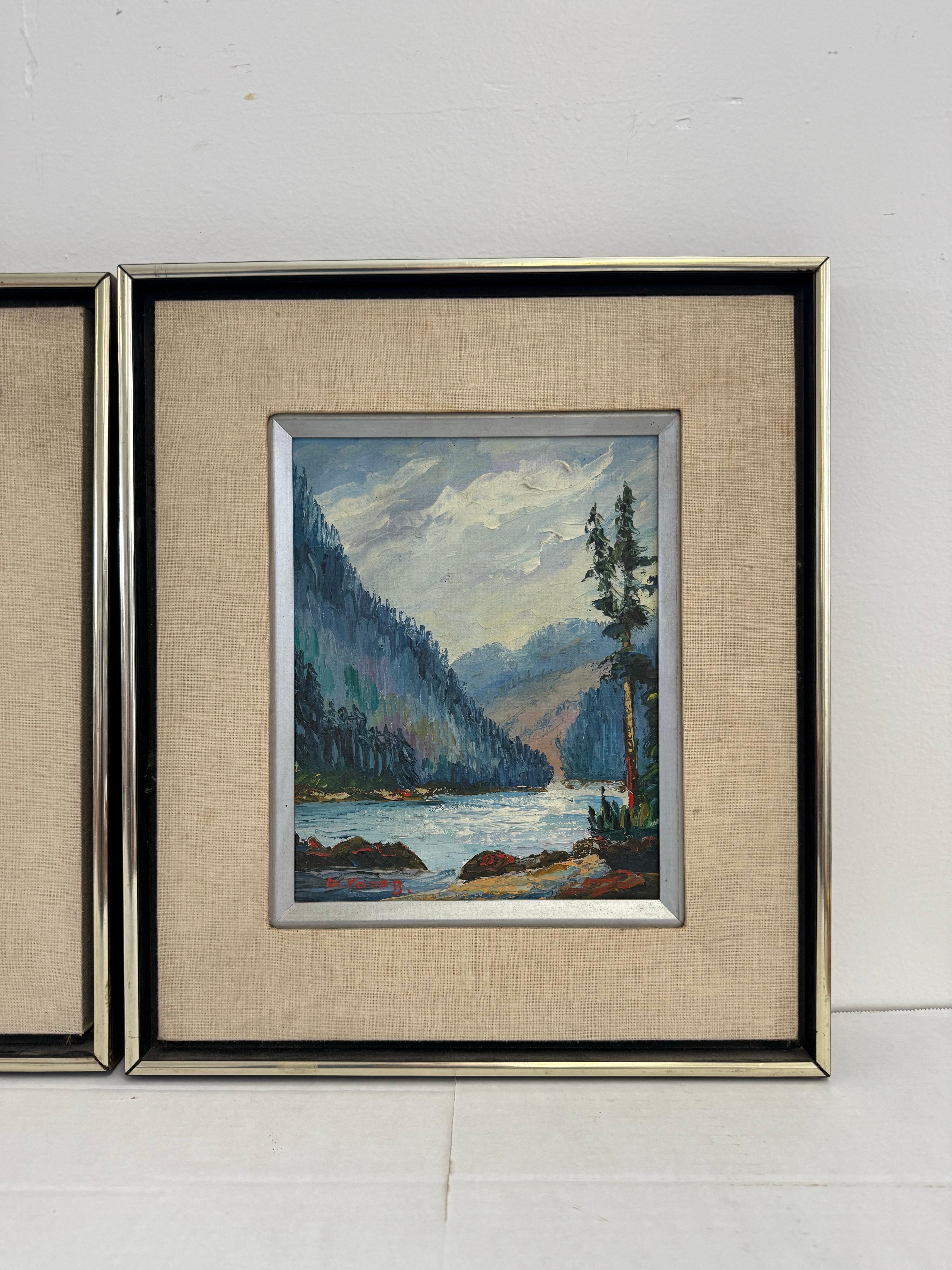 Conjunto de dos cuadros vintage firmados de estilo moderno de mediados de siglo en Bueno estado para la venta en Seattle, WA