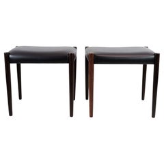 Set of Two Stools in Rosewood with Black Leather of Danish Design