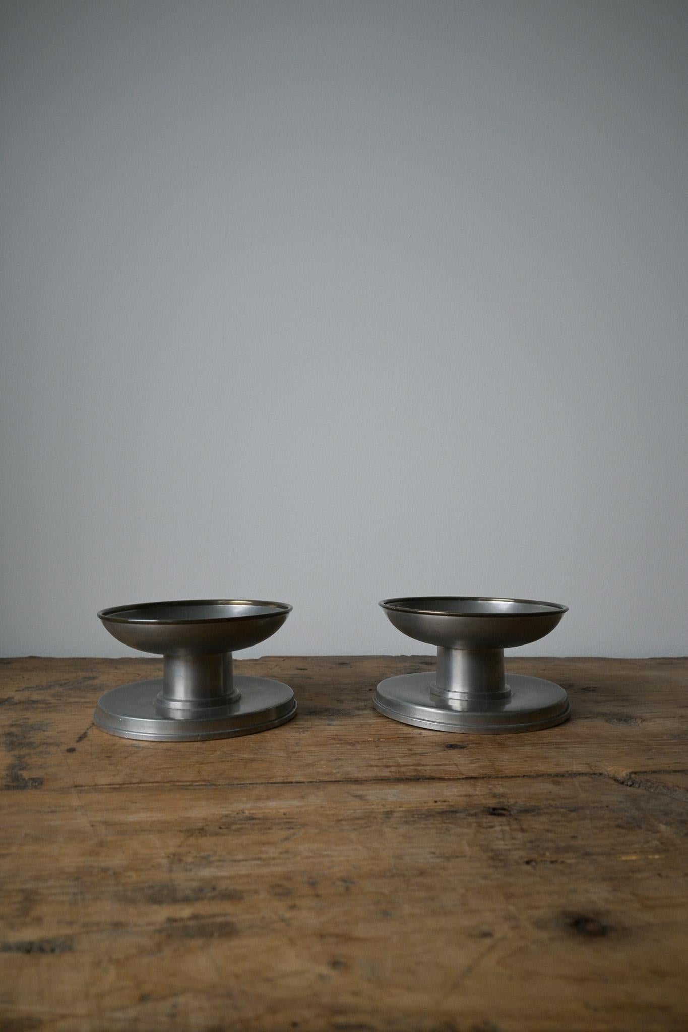 Brass A set of two Swedish Tenn Candlestick Holders by GAB ca 1930-40 For Sale