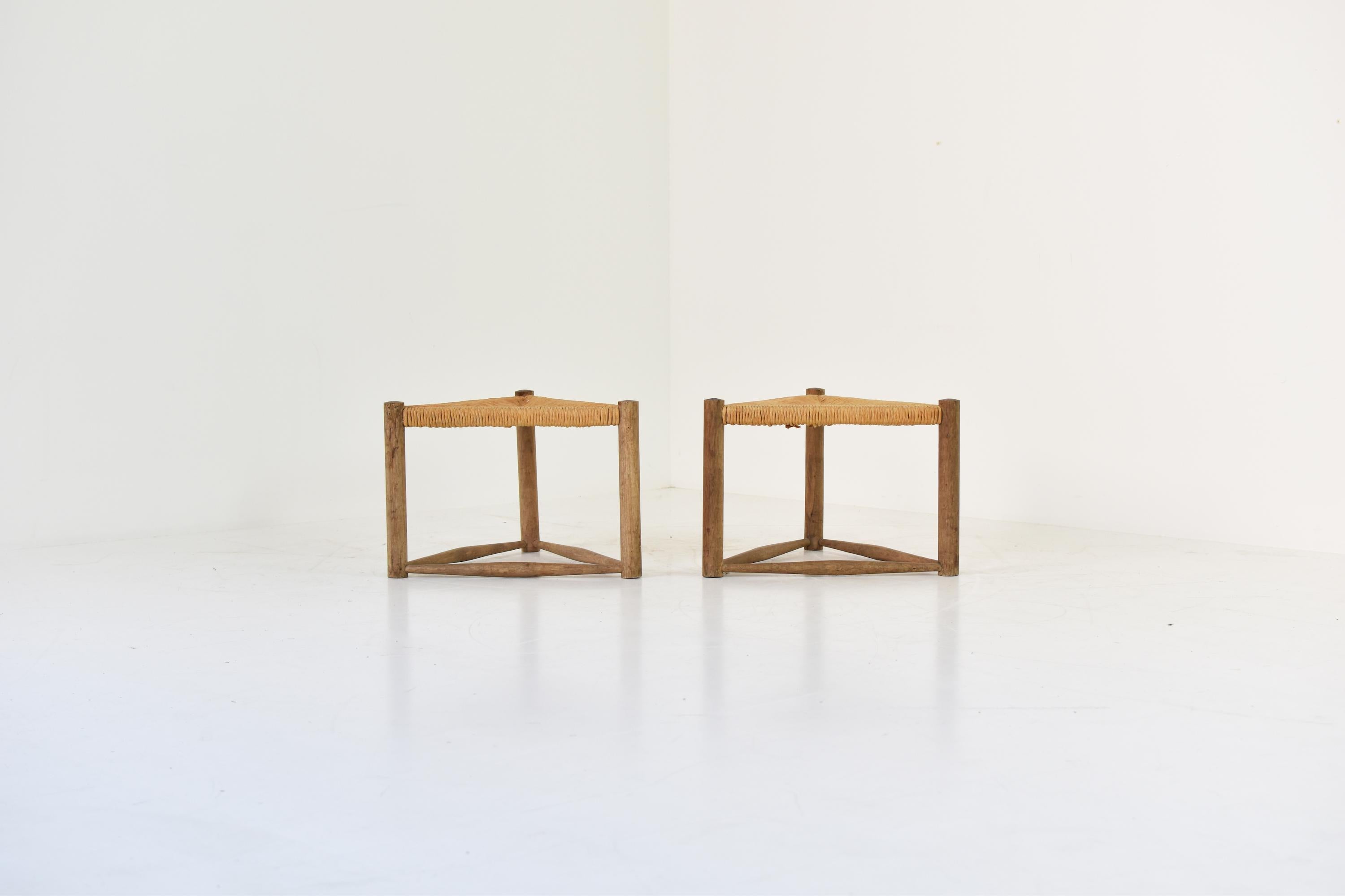 Mid-Century Modern Set of Two Triangle Shaped Stools Attr. Charlotte Perriand, France, 1950s