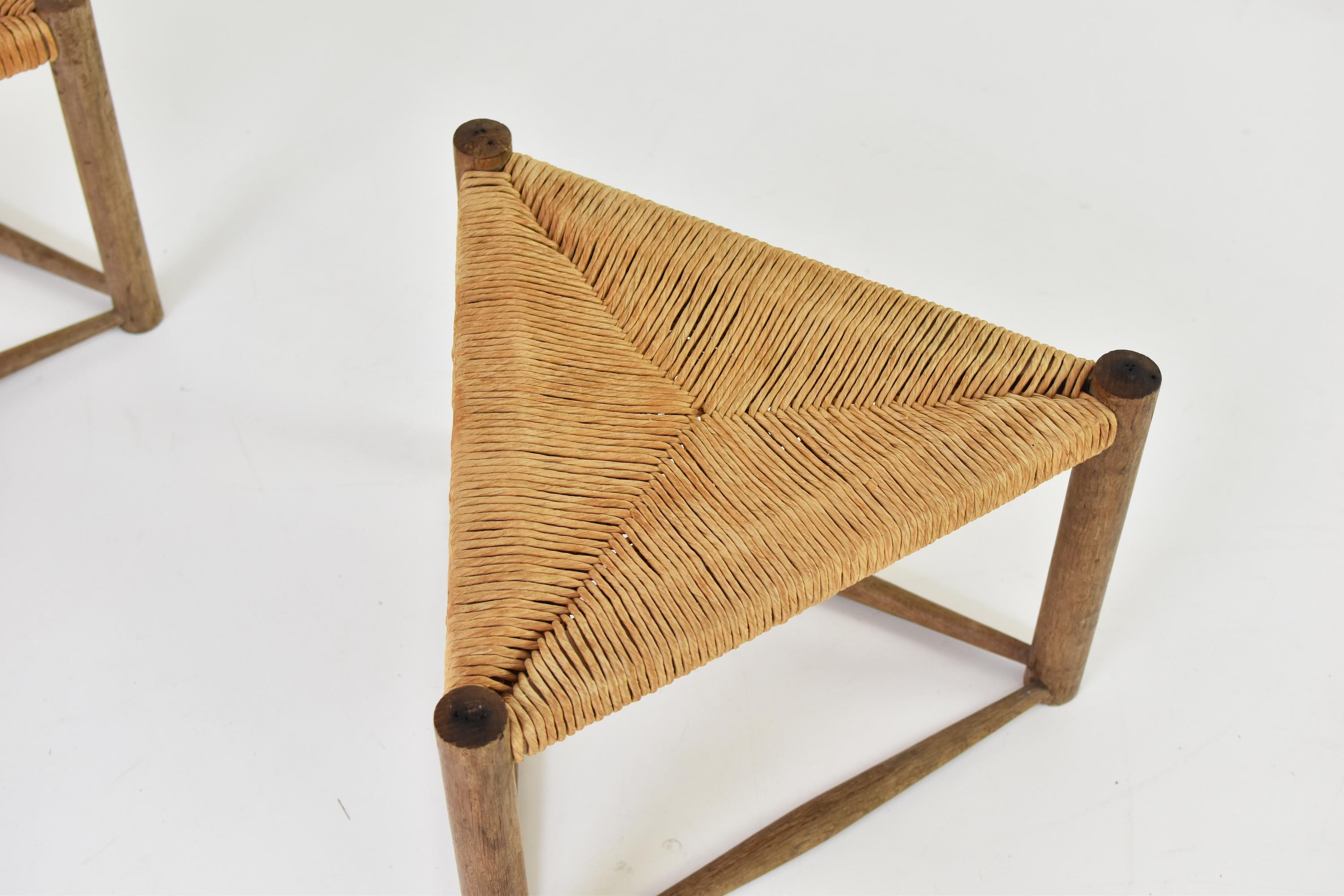 Set of Two Triangle Shaped Stools Attr. Charlotte Perriand, France, 1950s 1