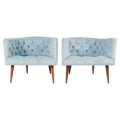 Set of Two 'w' Tufted Barrel Chairs After Milo Baughman for Thayer Coggin