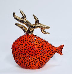 A set of unique fish handmade in Italy, ceramic. bespoke. red white gold