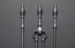 A Set of Urn Topped Engraved Georgian Fire Irons, Polished Steel