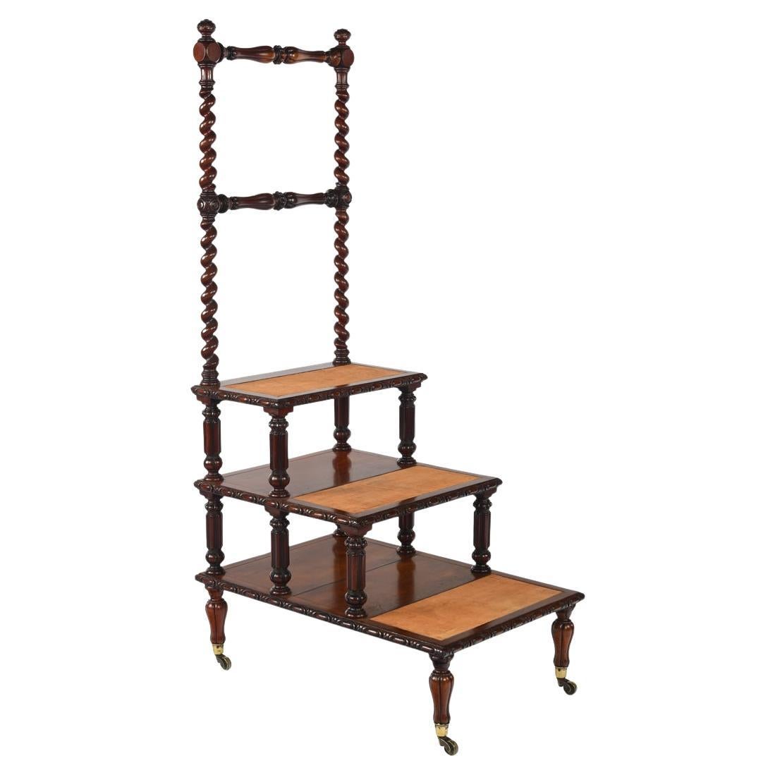 A set of Victorian mahogany library steps For Sale
