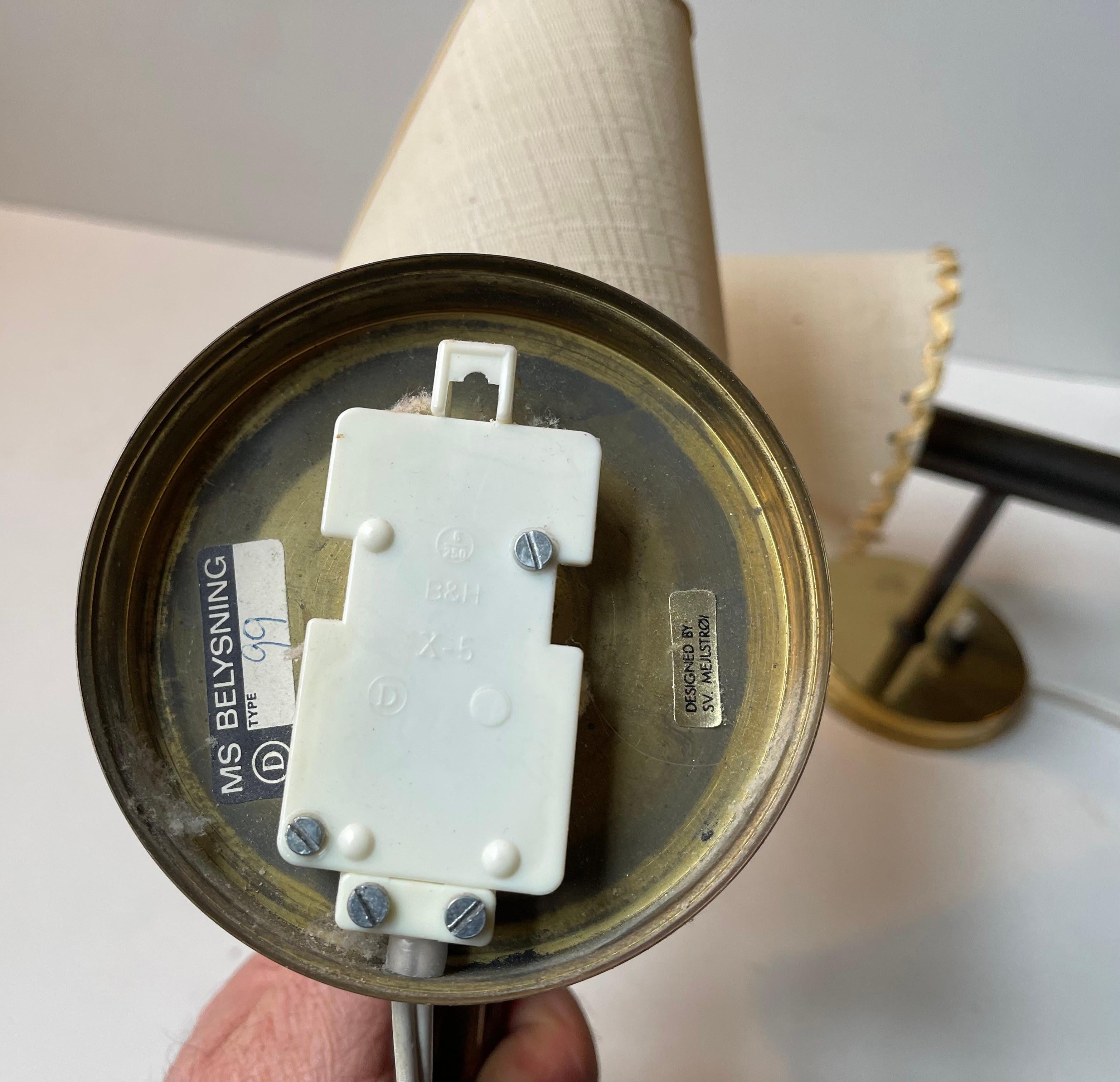 A Set of Vintage Danish Brass Wall Lamps by Svend Mejlstrøm, 1970s 6