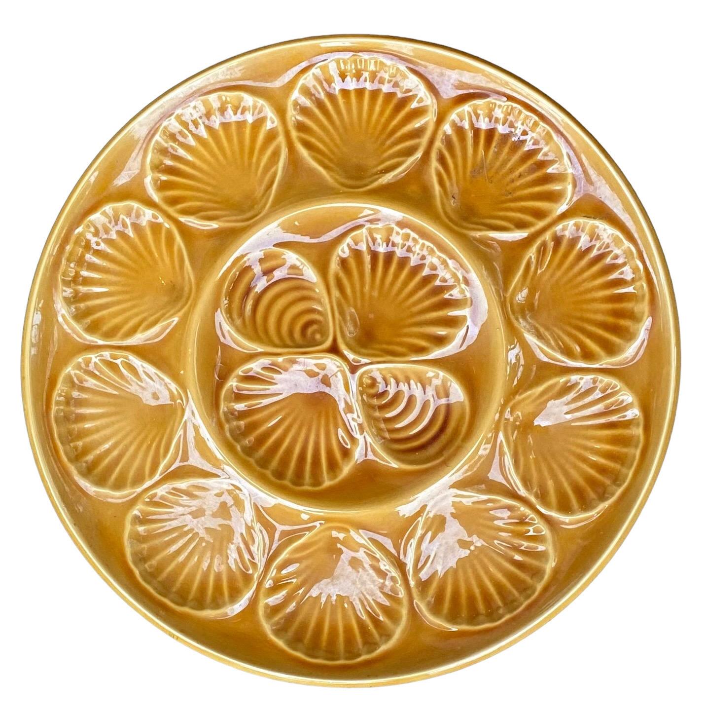 Fired Set of Vintage French Majolica Oyster Plates and Master Platter For Sale