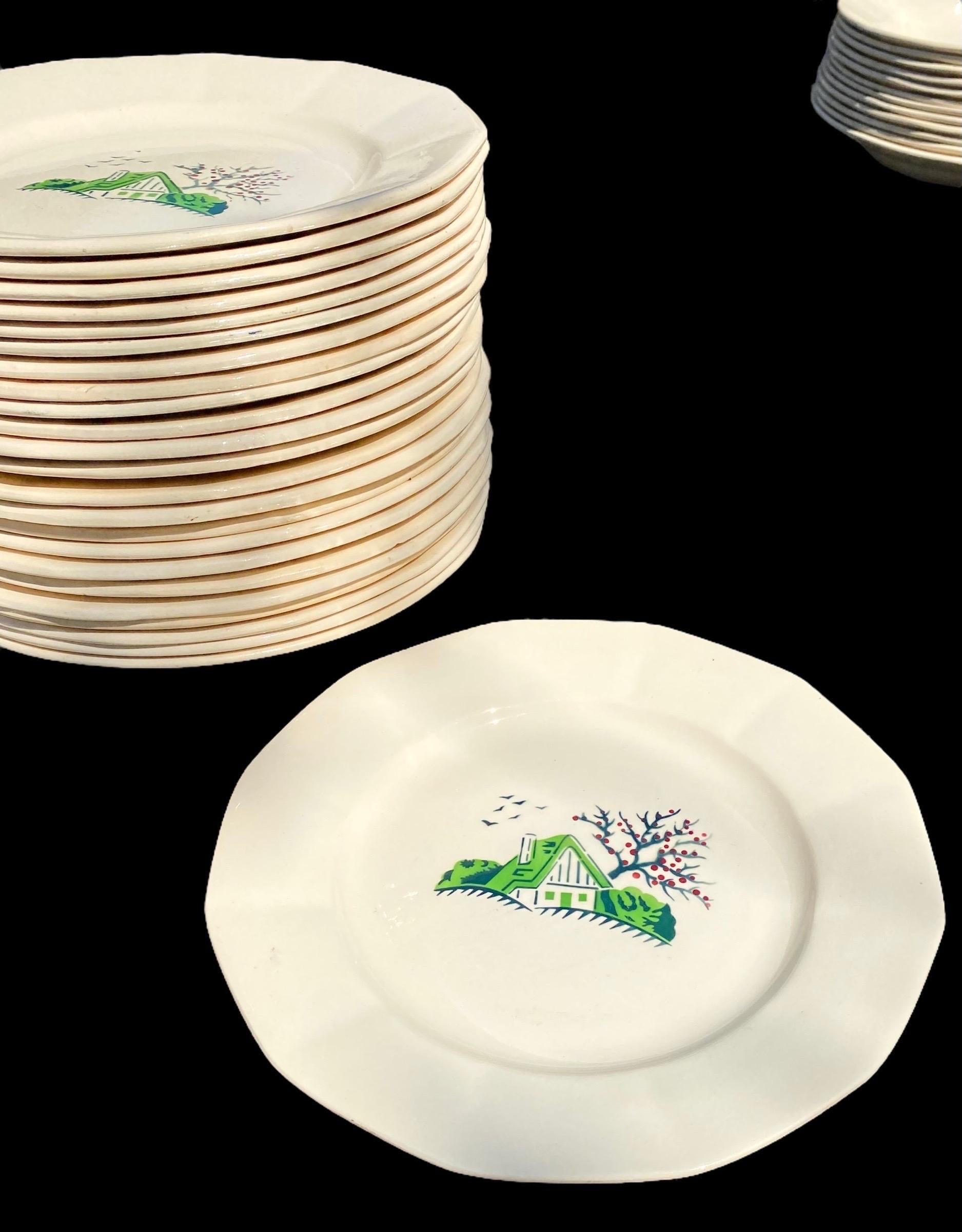 Glazed Set of Vintage French Sarreguemines Et Digoin “Bayeux” Dinnerware For Sale
