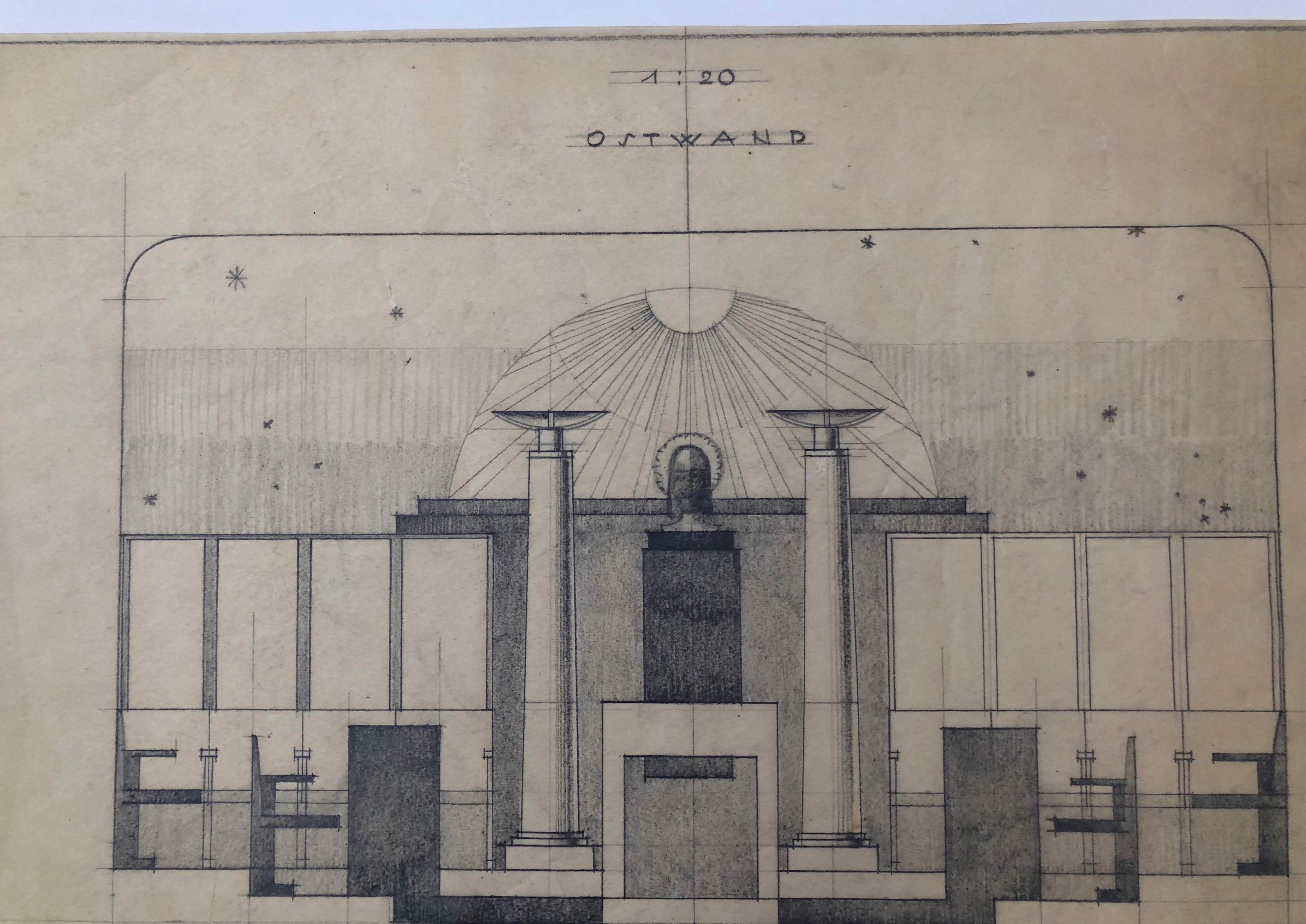 Satz von Arbeitszeichnungen, 1930, für eine Freimaurerloge, Schwind Gasse, Wien im Angebot 1