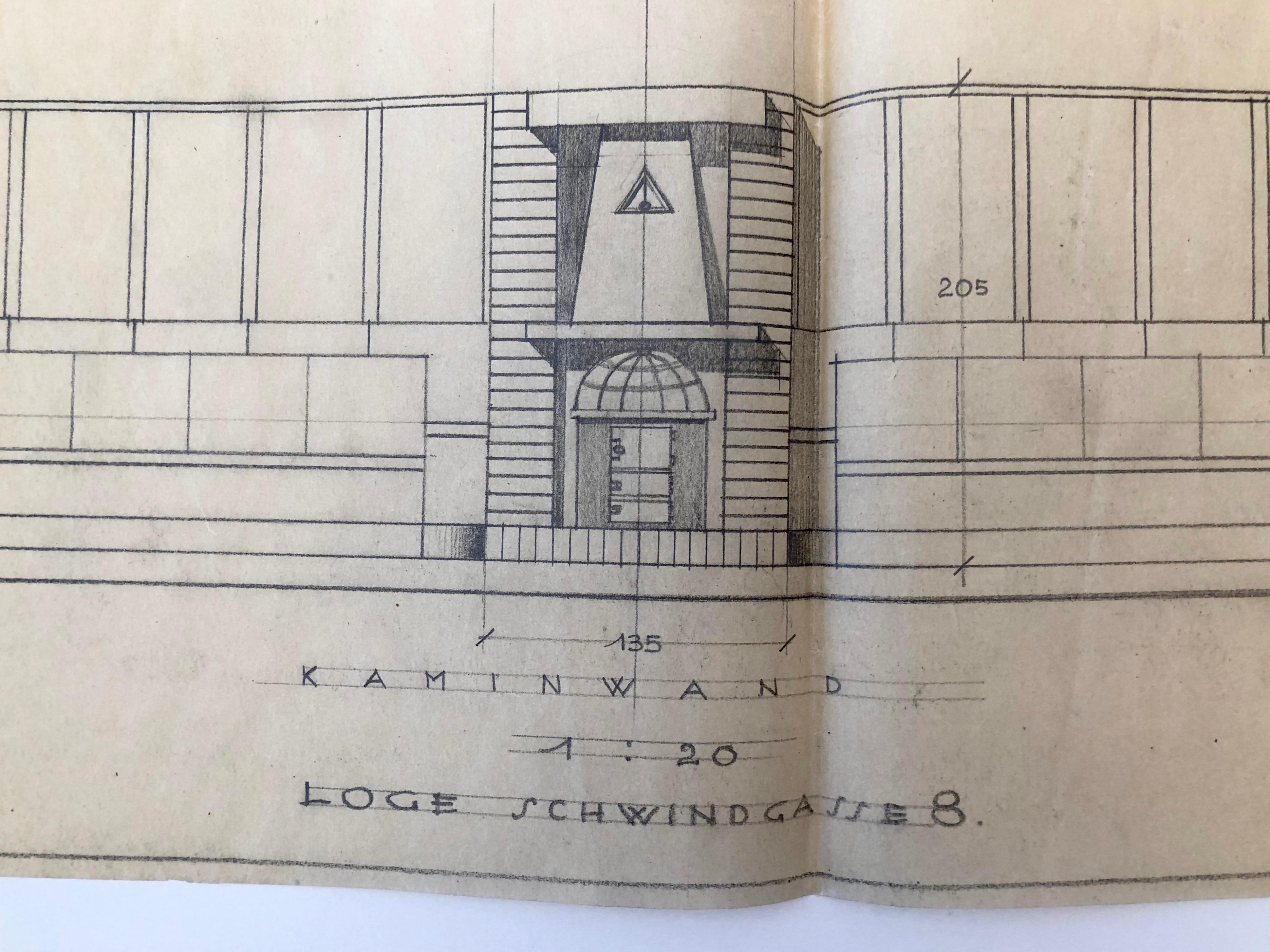 Satz von Arbeitszeichnungen, 1930, für eine Freimaurerloge, Schwind Gasse, Wien im Angebot 9