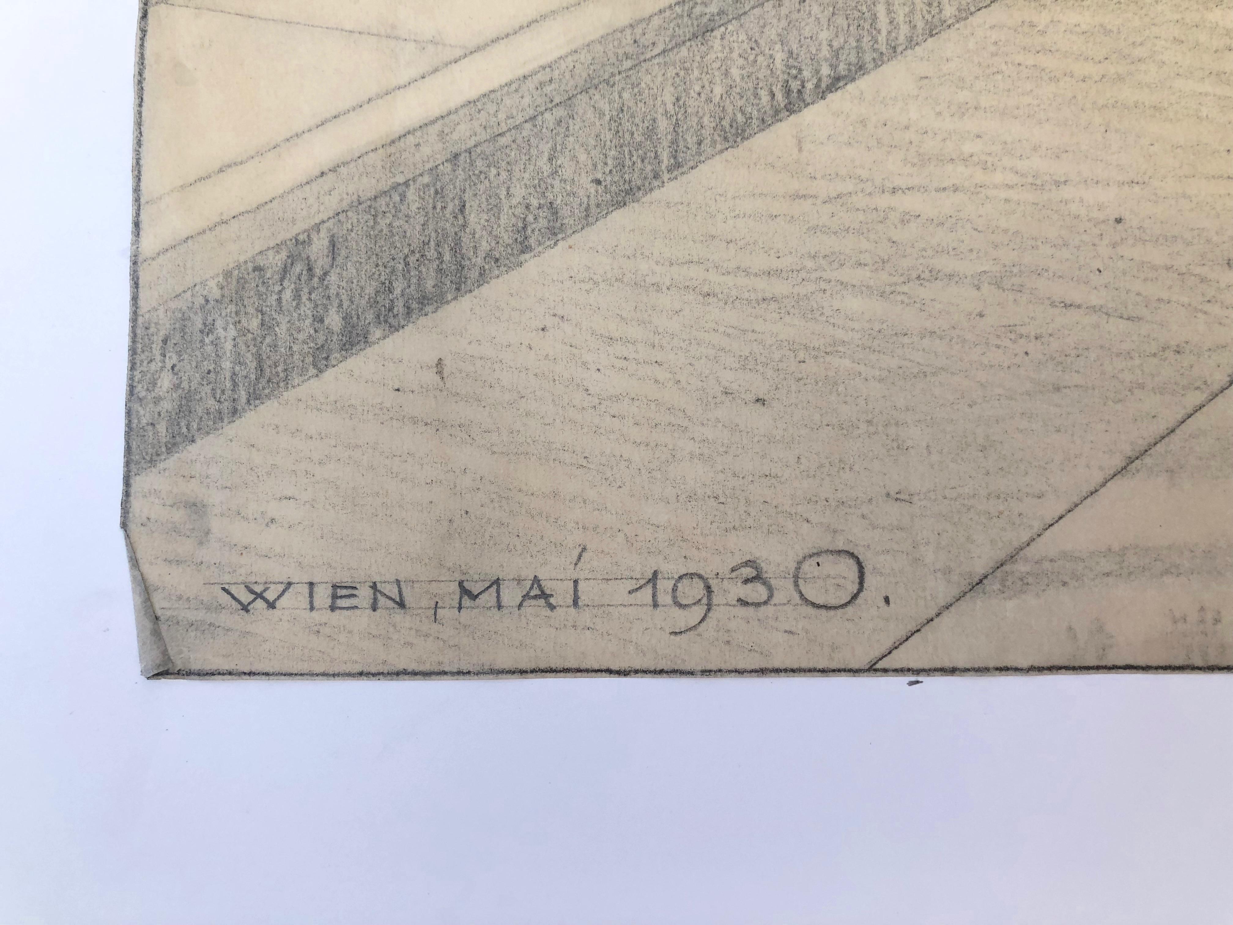 This is a rare set of 5 drawings concerning the Free Masons Lodge on the Schwind Gasse number 8, in the 4th district of Vienna. 
The drawings were made in 1930 in the month of May by architect Robert Gerlach. The lodge opened on September 12,