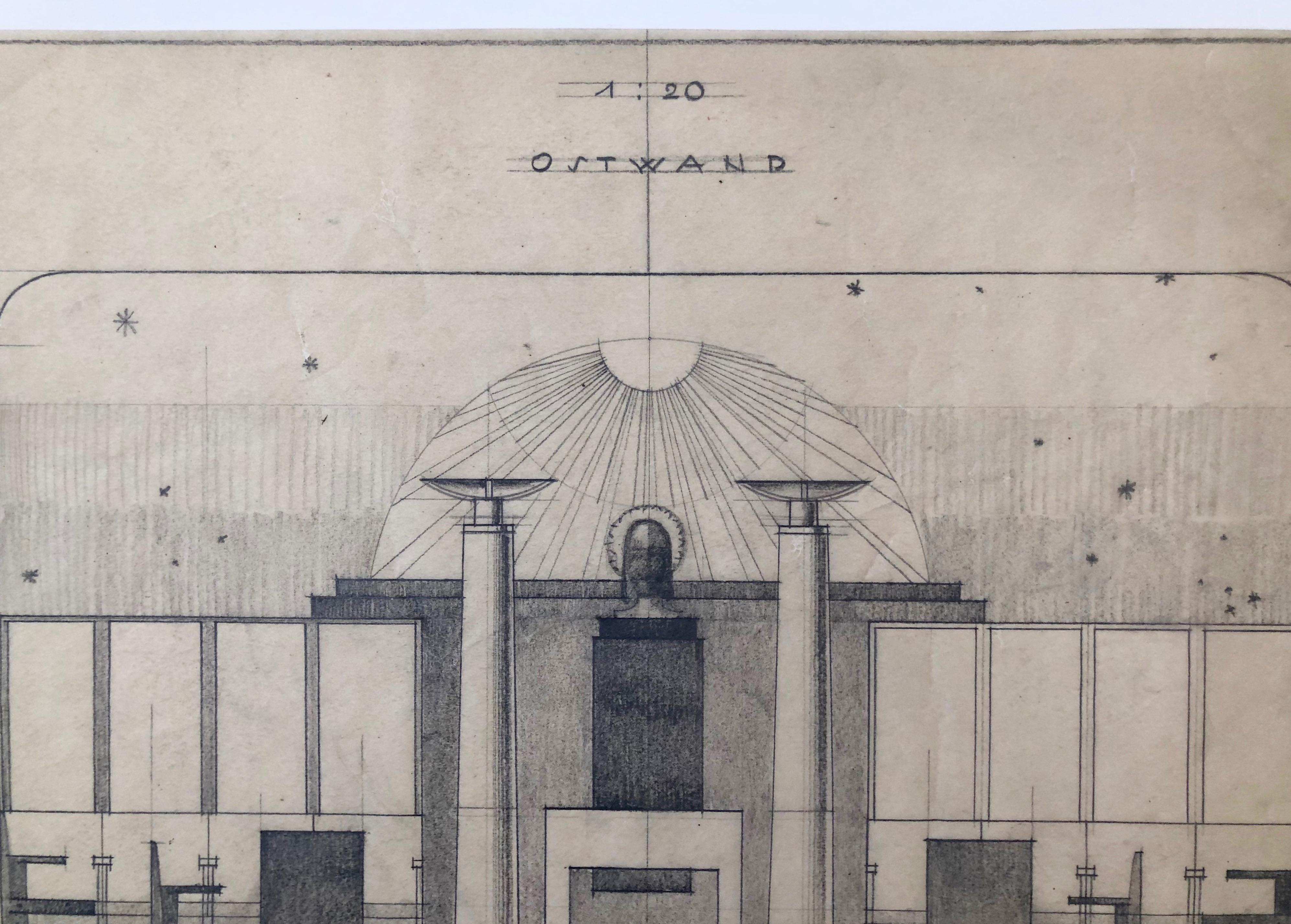 Paper Set of Working Drawings, 1930, for a Free Masons Lodge, Schwind Gasse, Vienna For Sale