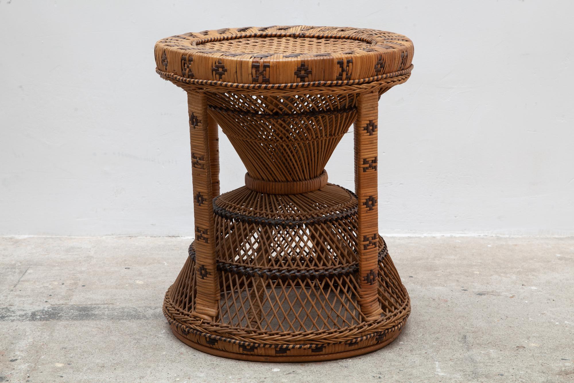 Unknown Set Rare Peacock Emmanuelle Wicker Stools 1970s