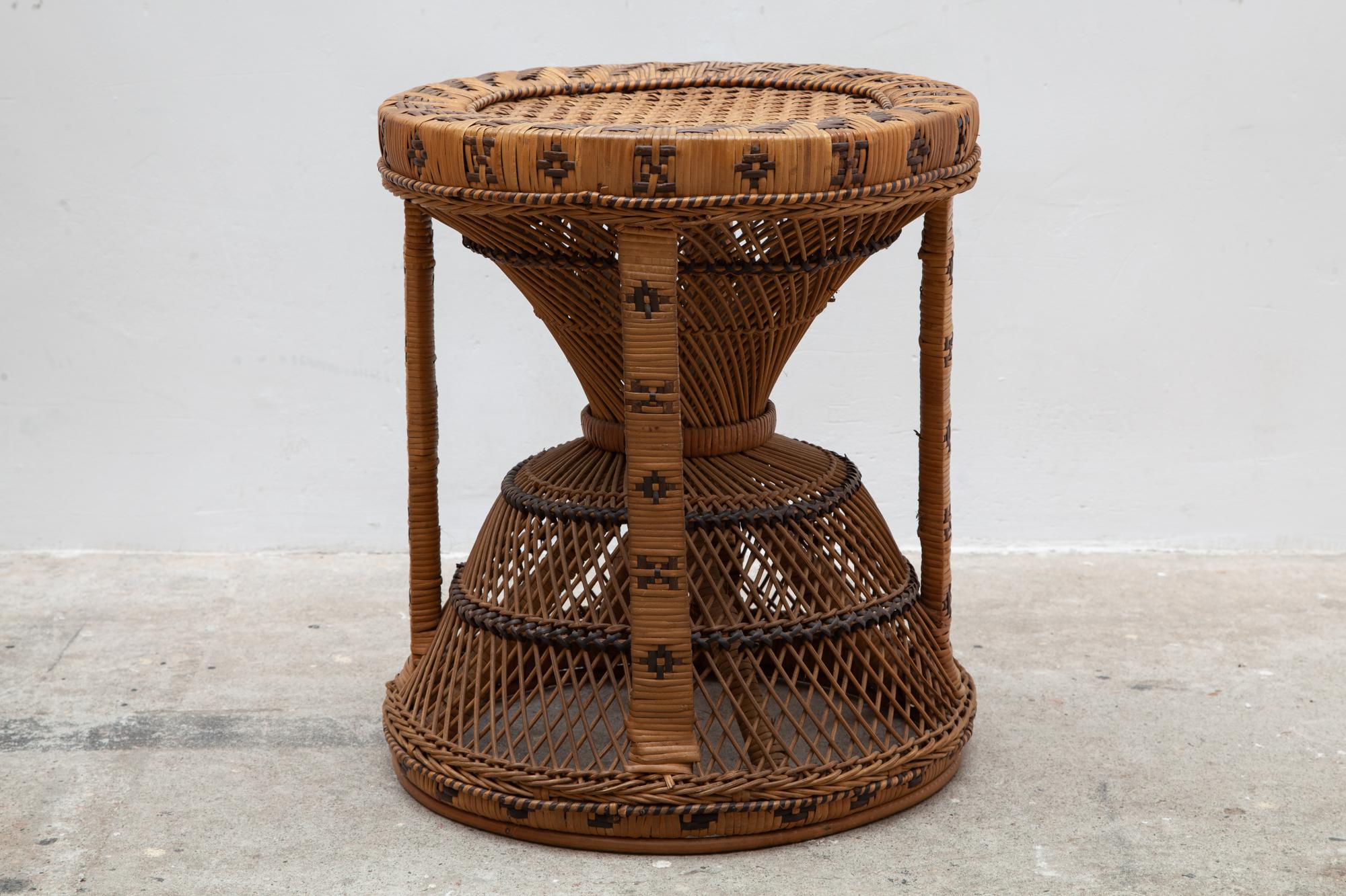 Hand-Crafted Set Rare Peacock Emmanuelle Wicker Stools 1970s