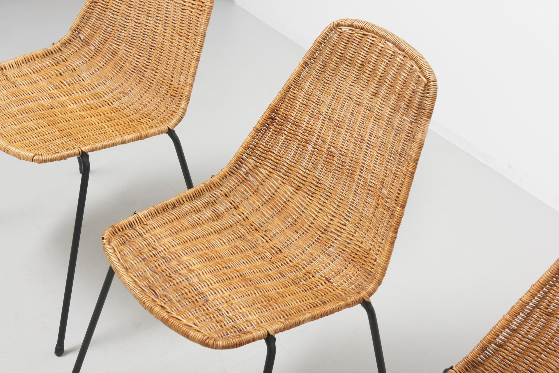 Set Rattan Dining Chairs, Gian Franco Legler In Fair Condition In Antwerpen, BE