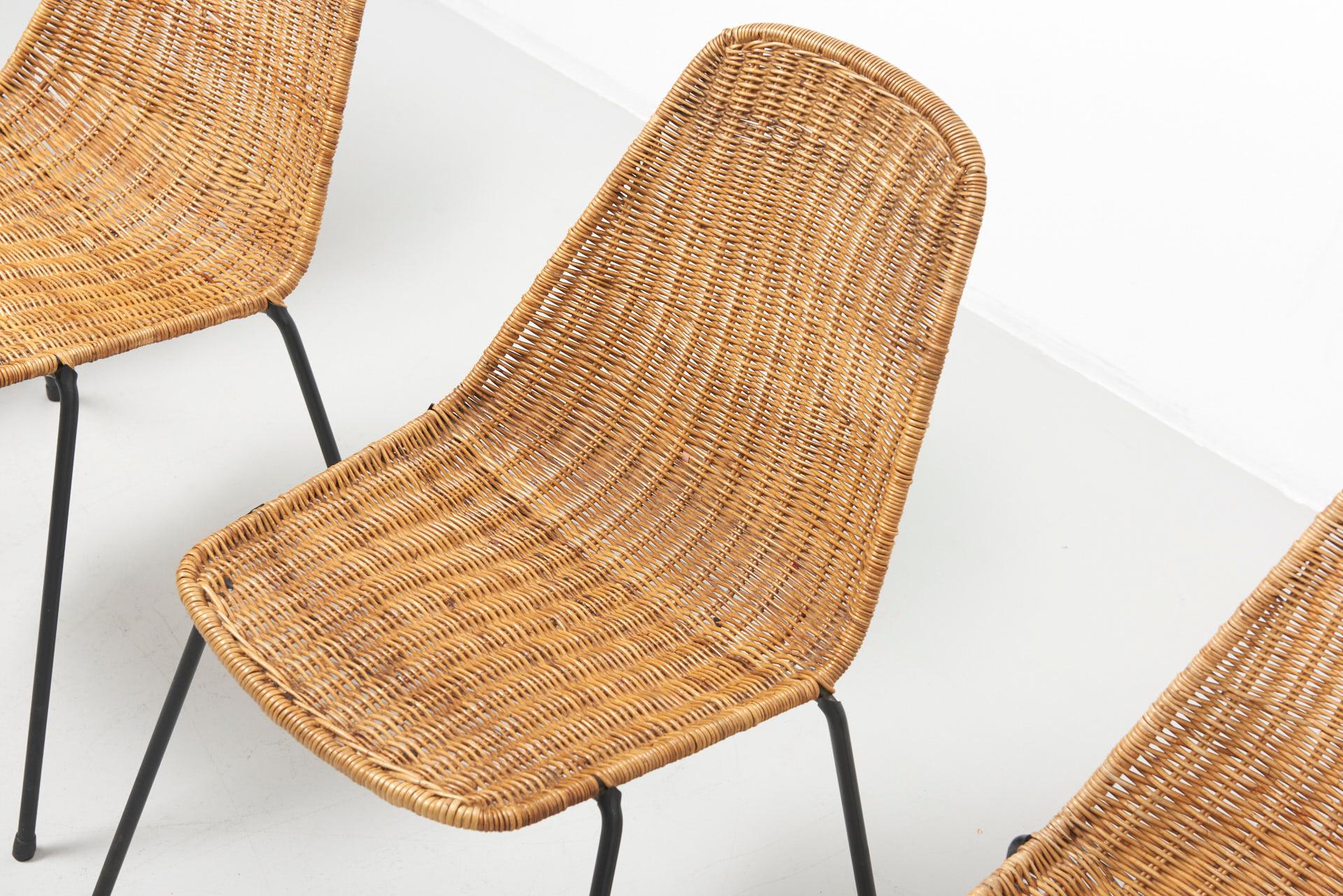 Mid-20th Century Set Rattan Dining Chairs, Gian Franco Legler