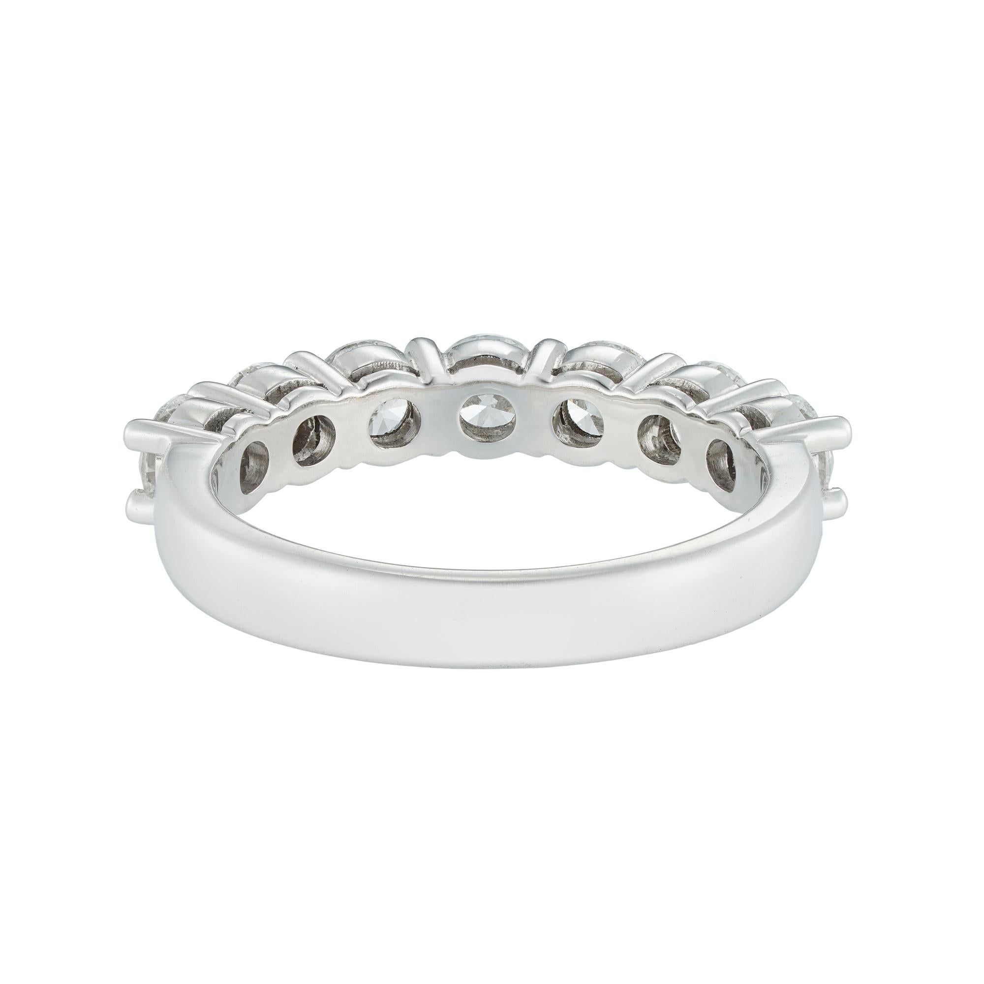 A seven-stone diamond ring, the round brilliant-cut diamonds weighing 1.50 carats D/E VS in total, claw-set in 18ct white gold mount, finger size N, gross weight 4.7 grams.

This sparkling seven-stone ring comes from the collection of Bentley &