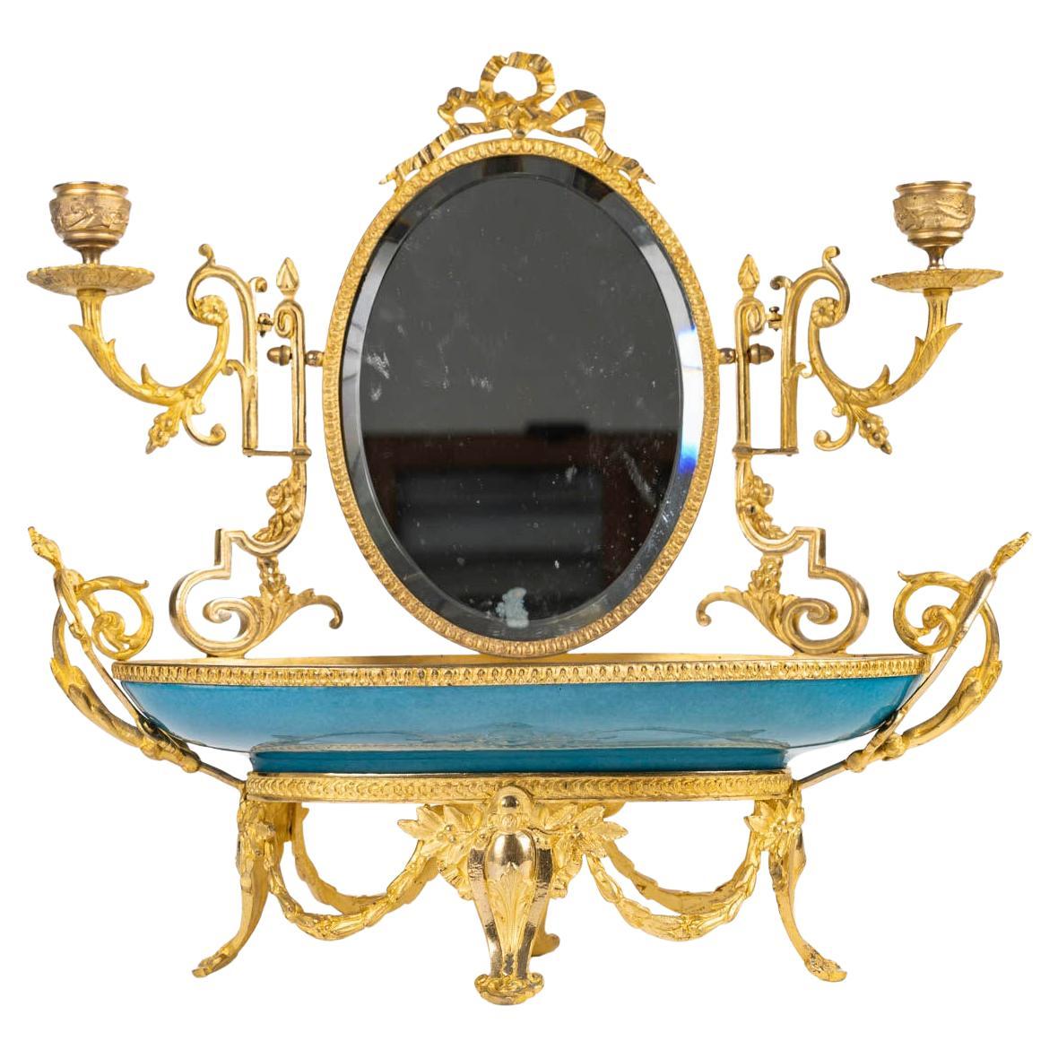 A Sèvres Porcelain and Gilt Bronze Bowl Surmounted by a Mirror, 19th Century.