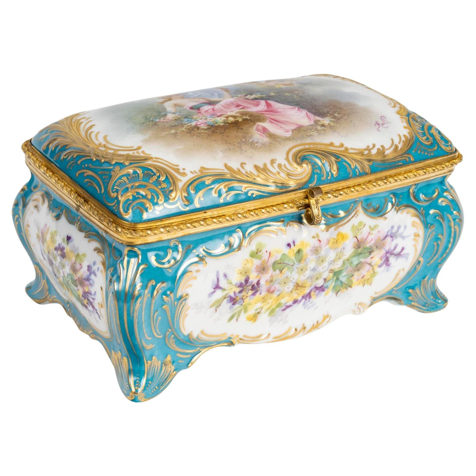 A Sèvres Porcelain Box, Gilt Brass Mounting, 19th Century, Napoleon III Period.