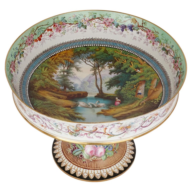 Sèvres Porcelain Centrepiece Bowl with Floral and Painted Landscape