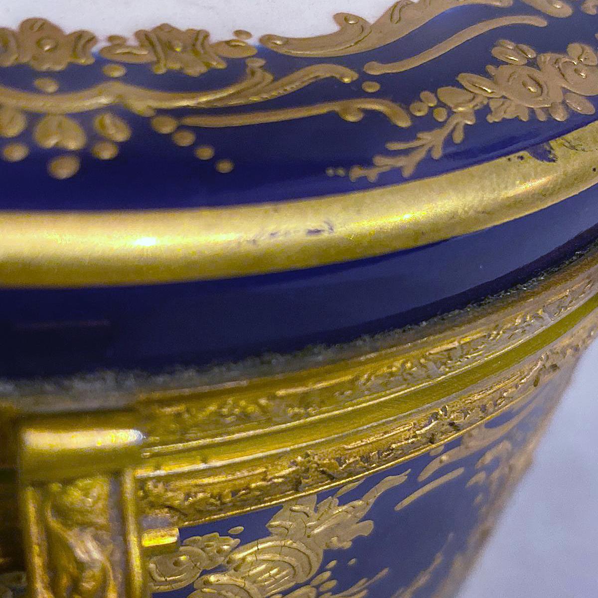 19th Century Sèvres Style Blue Ground Gilt Metal Mounted Circular Box and Cover For Sale