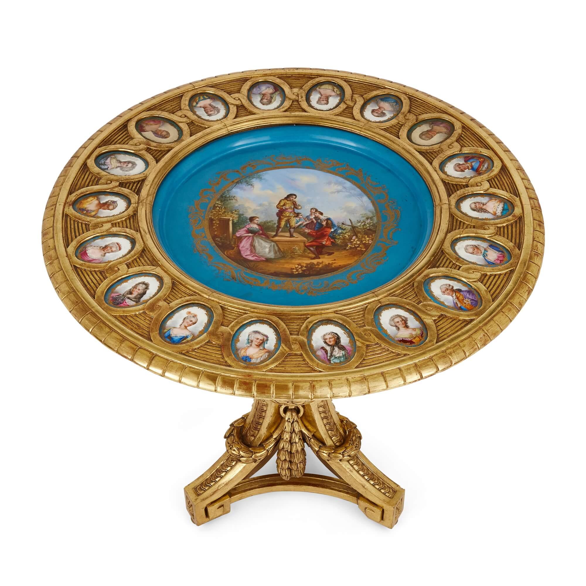 Other Sevres Style Giltwood and Porcelain Mounted Guéridon For Sale
